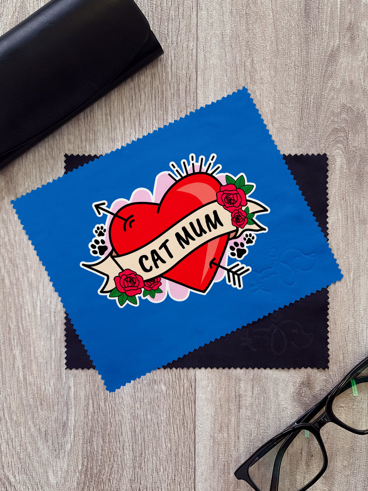 Cat Mum Heart Tattoo Microfibre Suede Glasses Cleaning Cloths (Twinpack)