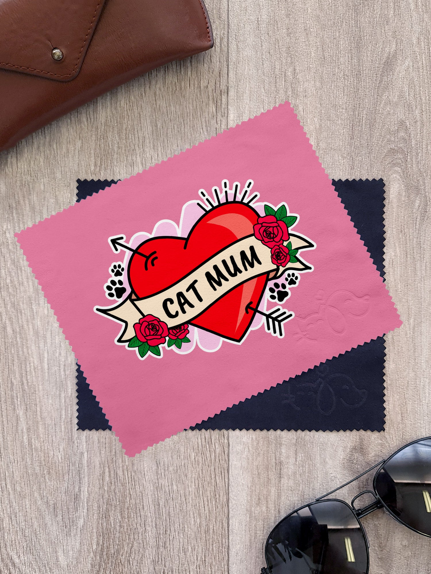 Cat Mum Heart Tattoo Microfibre Suede Glasses Cleaning Cloths (Twinpack)