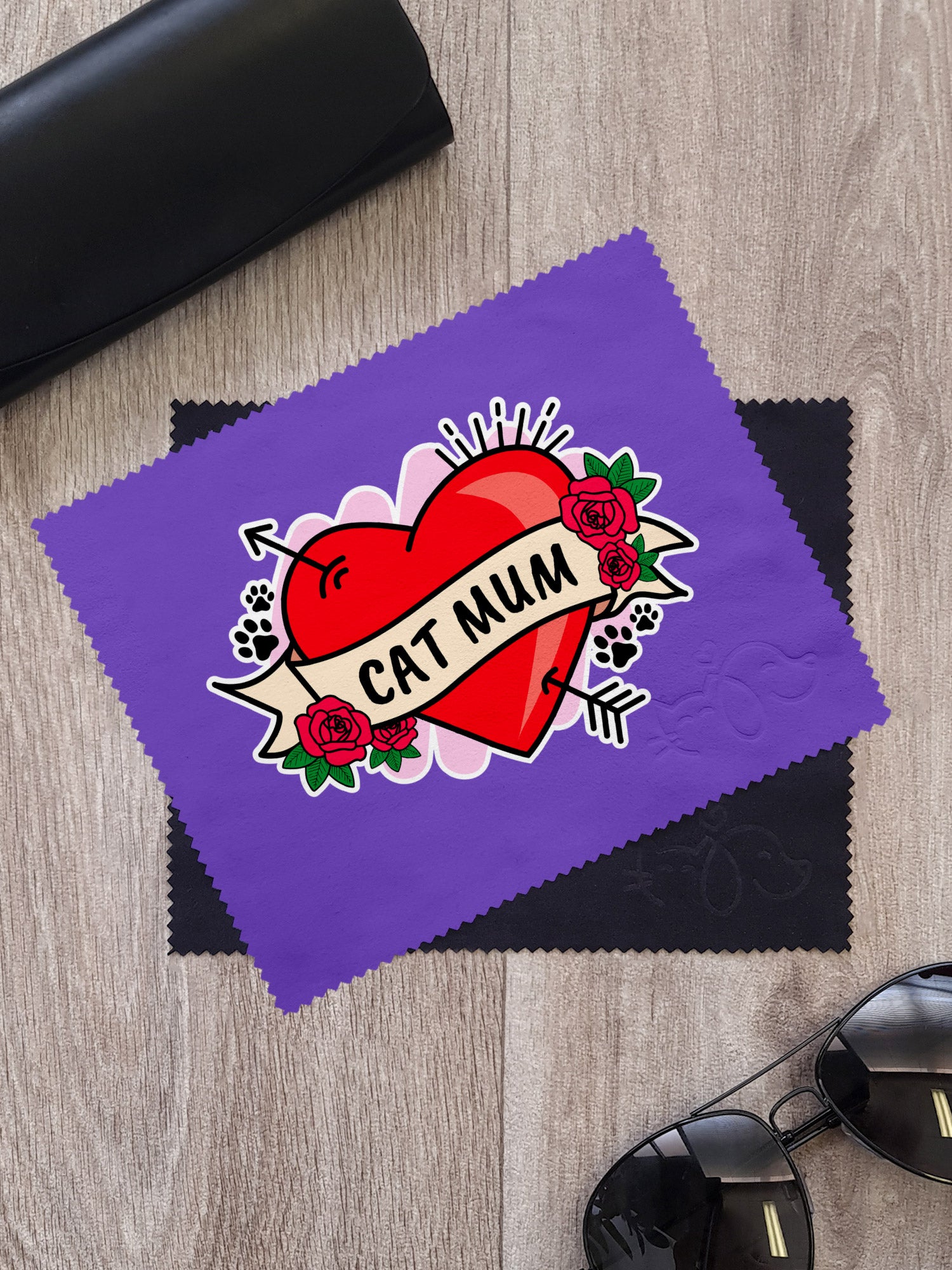 Cat Mum Heart Tattoo Microfibre Suede Glasses Cleaning Cloths (Twinpack)