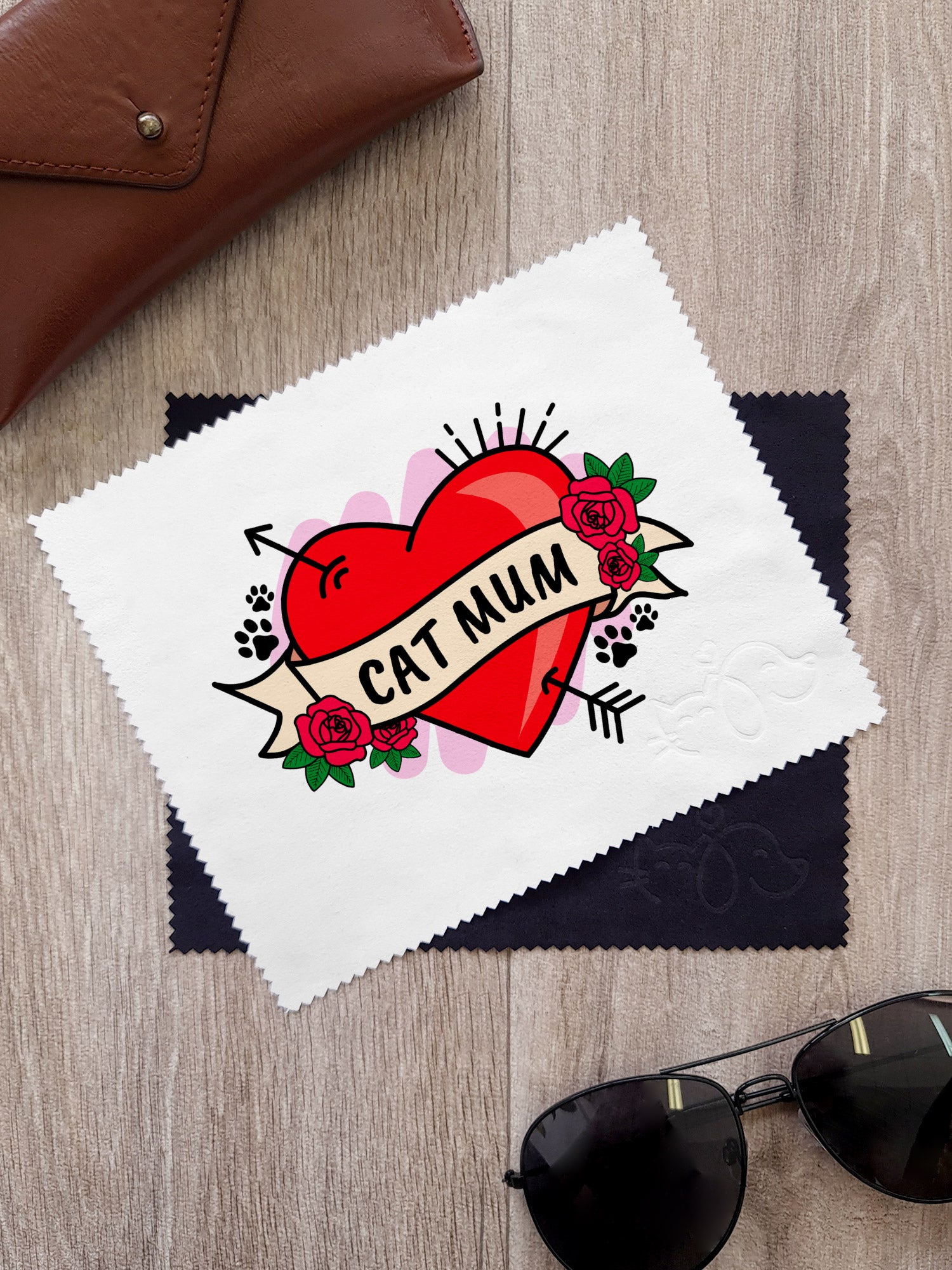 Cat Mum Heart Tattoo Microfibre Suede Glasses Cleaning Cloths (Twinpack)