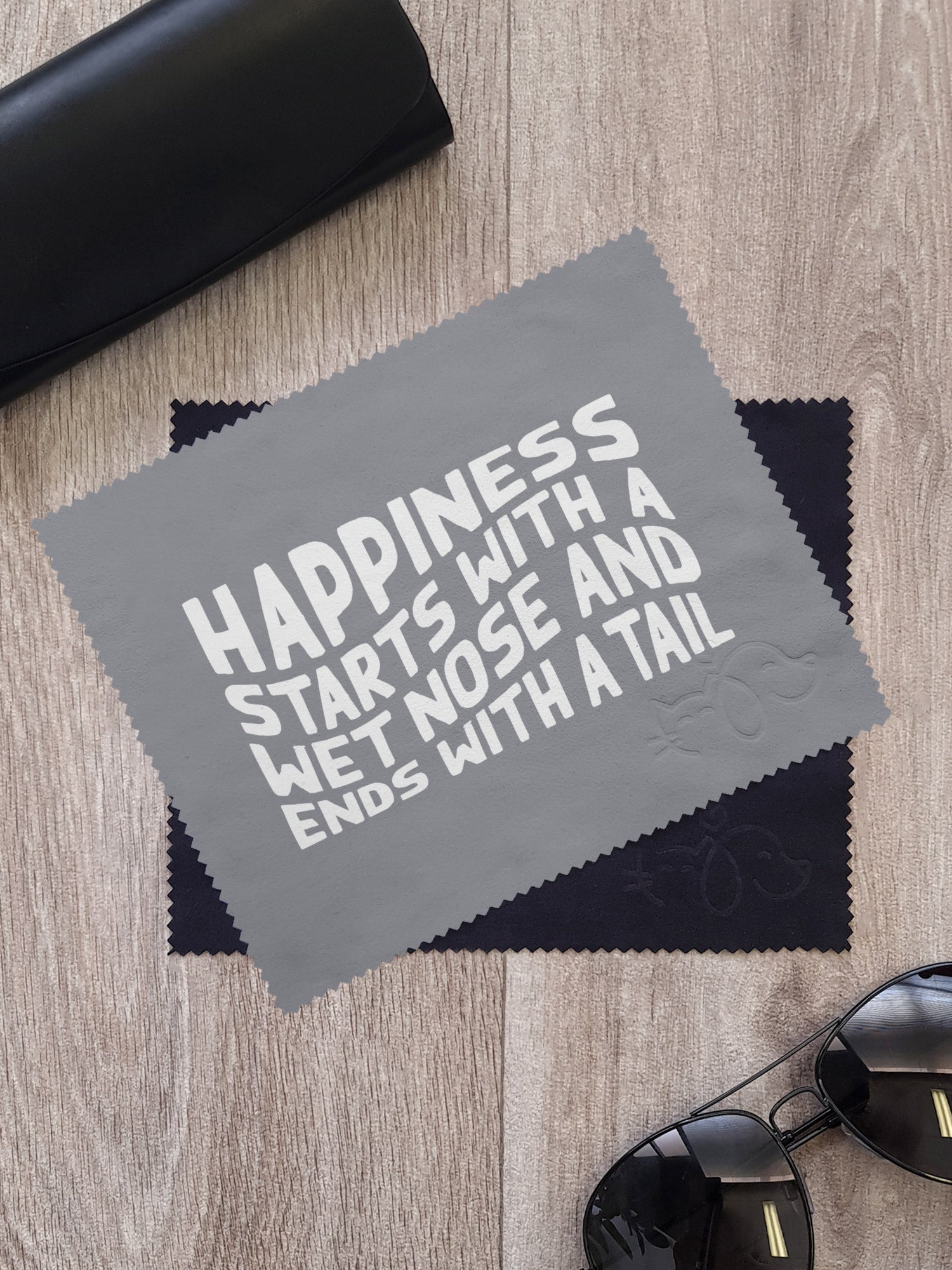 Happiness Starts With A Wet Nose And Ends With A Tail Microfibre Suede Glasses Cleaning Cloths (Twinpack)