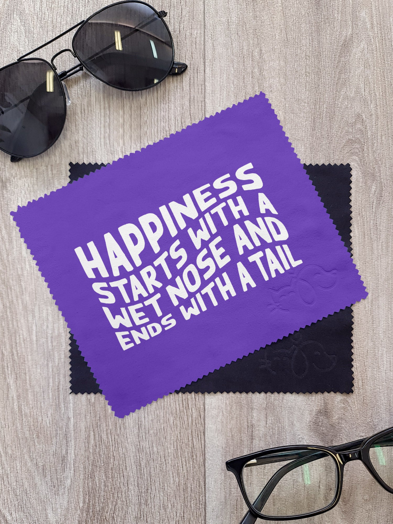 Happiness Starts With A Wet Nose And Ends With A Tail Microfibre Suede Glasses Cleaning Cloths (Twinpack)