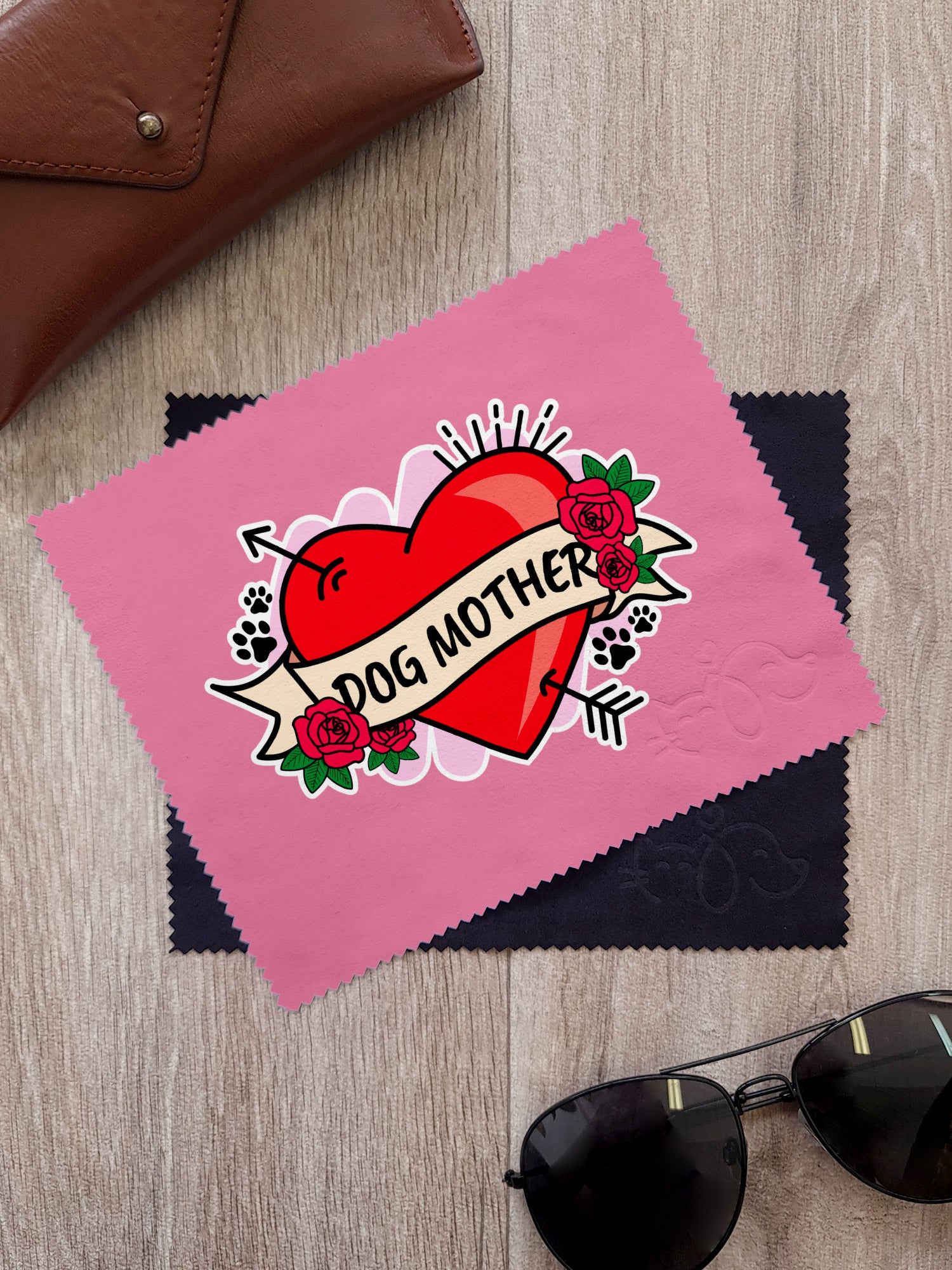 Dog Mother Heart Tattoo Microfibre Suede Glasses Cleaning Cloths (Twinpack)