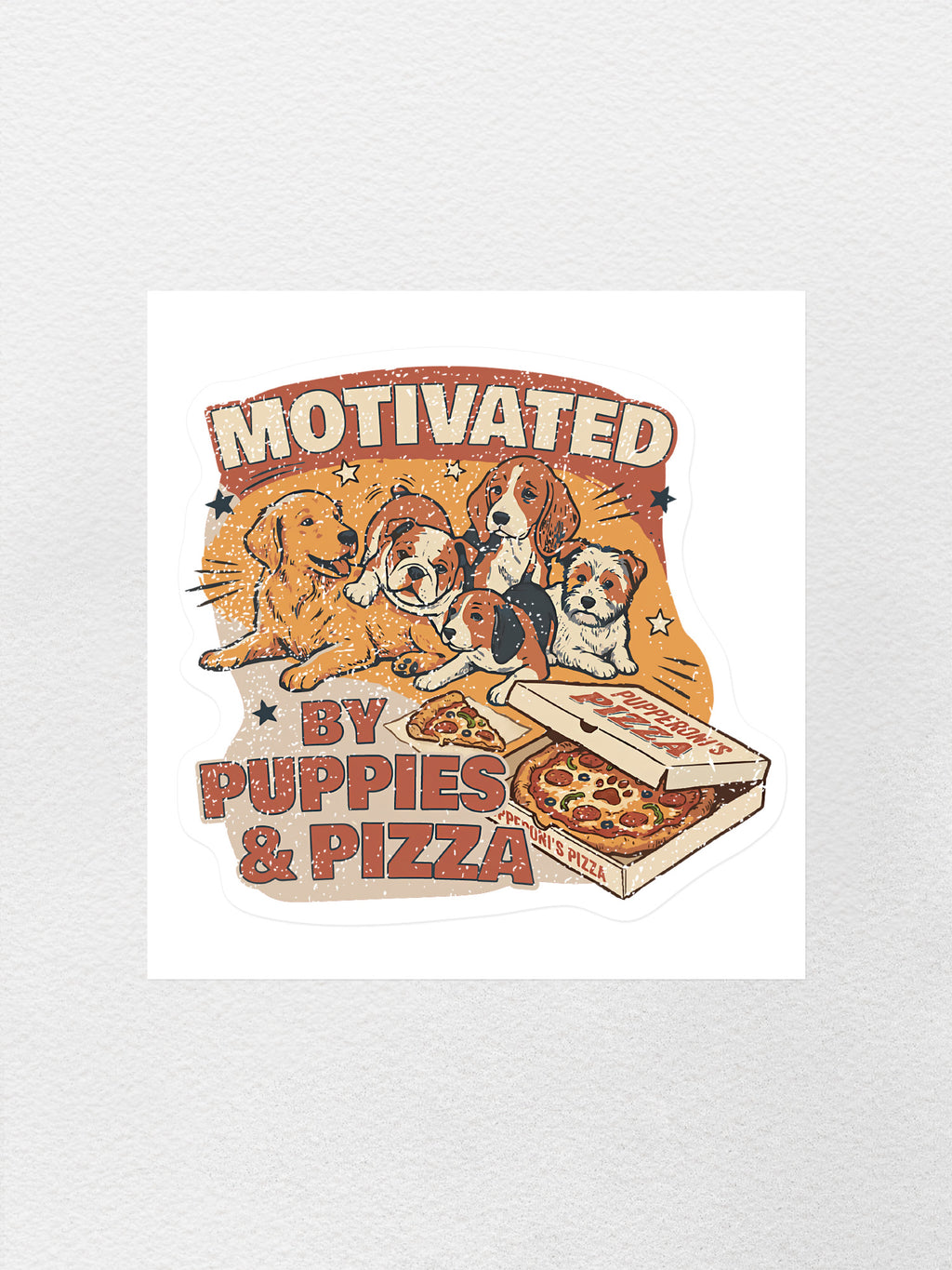 Motivated By Puppies & Pizza Sticker