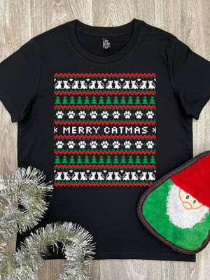 Merry Catmas Ugly Sweater Ava Women's Regular Fit Tee (SIZE XL, RED) ***SALE***
