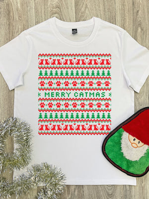 Merry Catmas Ugly Sweater Ava Women's Regular Fit Tee (SIZE XL, RED) ***SALE***