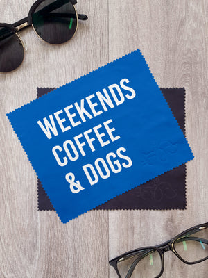Weekends Coffee & Dogs Microfibre Suede Glasses Cleaning Cloths (Twinpack)