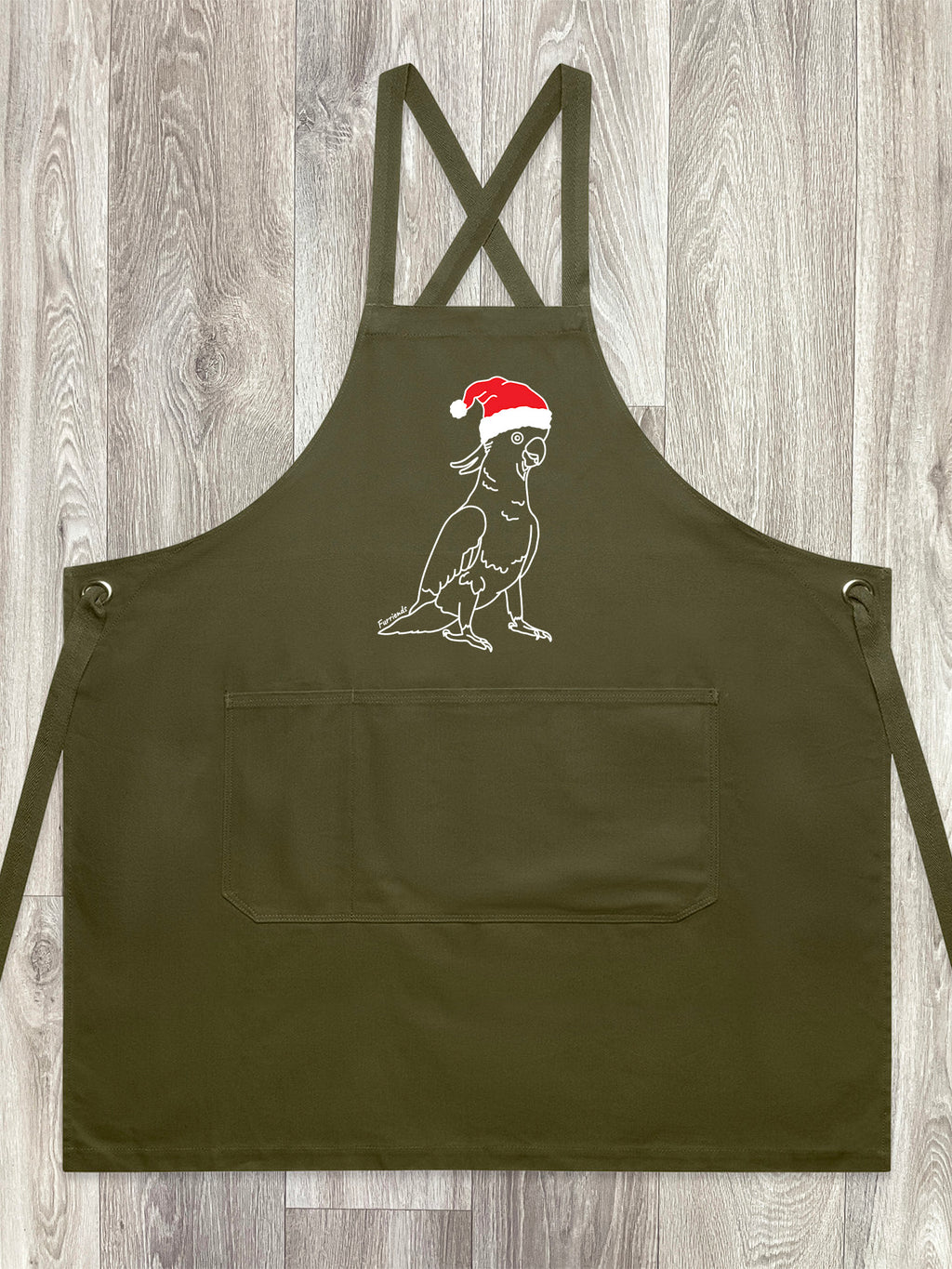 Sulphur-Crested Cockatoo Christmas Edition Jarrah Crossback Apron