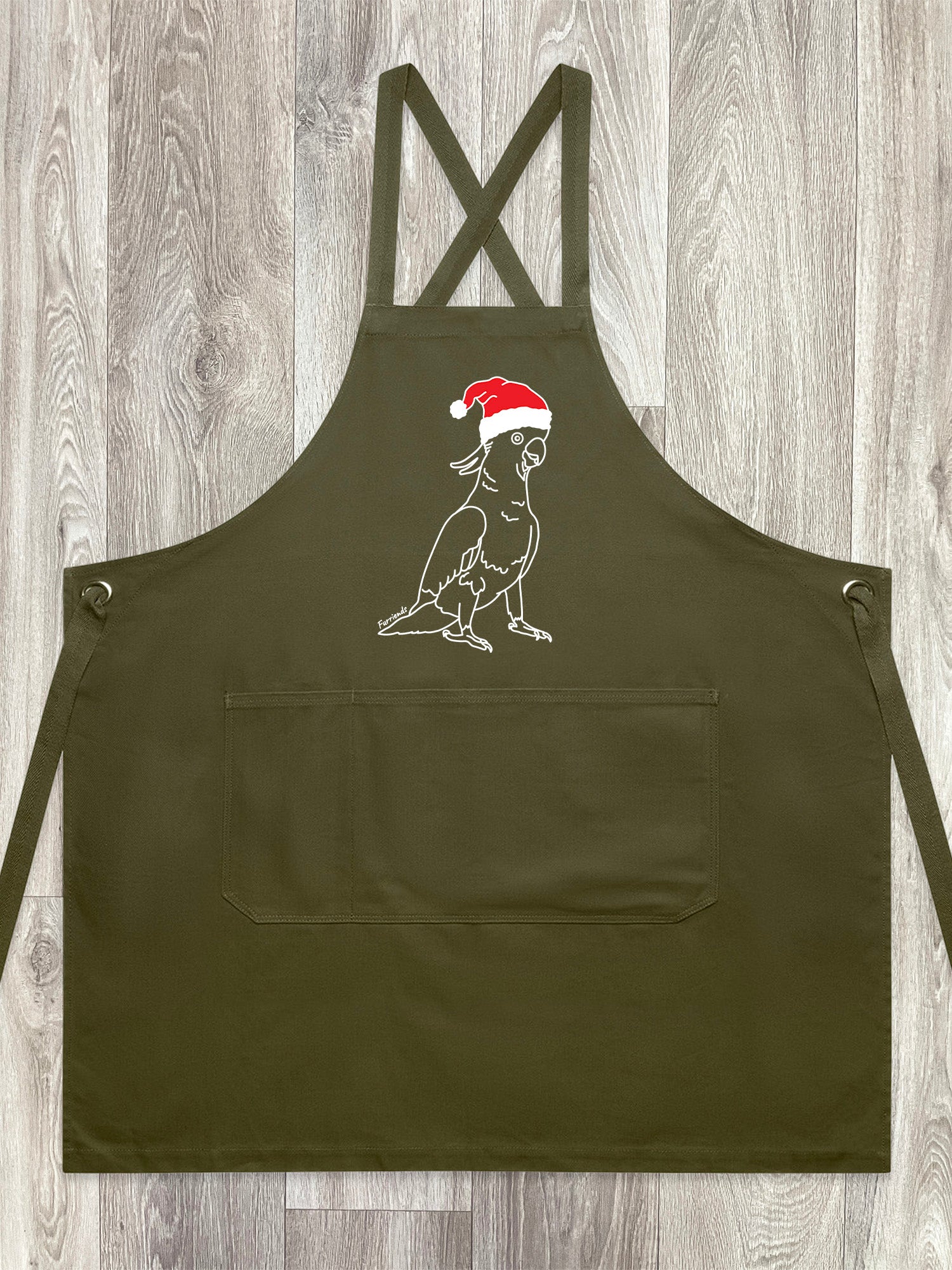 Sulphur-Crested Cockatoo Christmas Edition Jarrah Crossback Apron