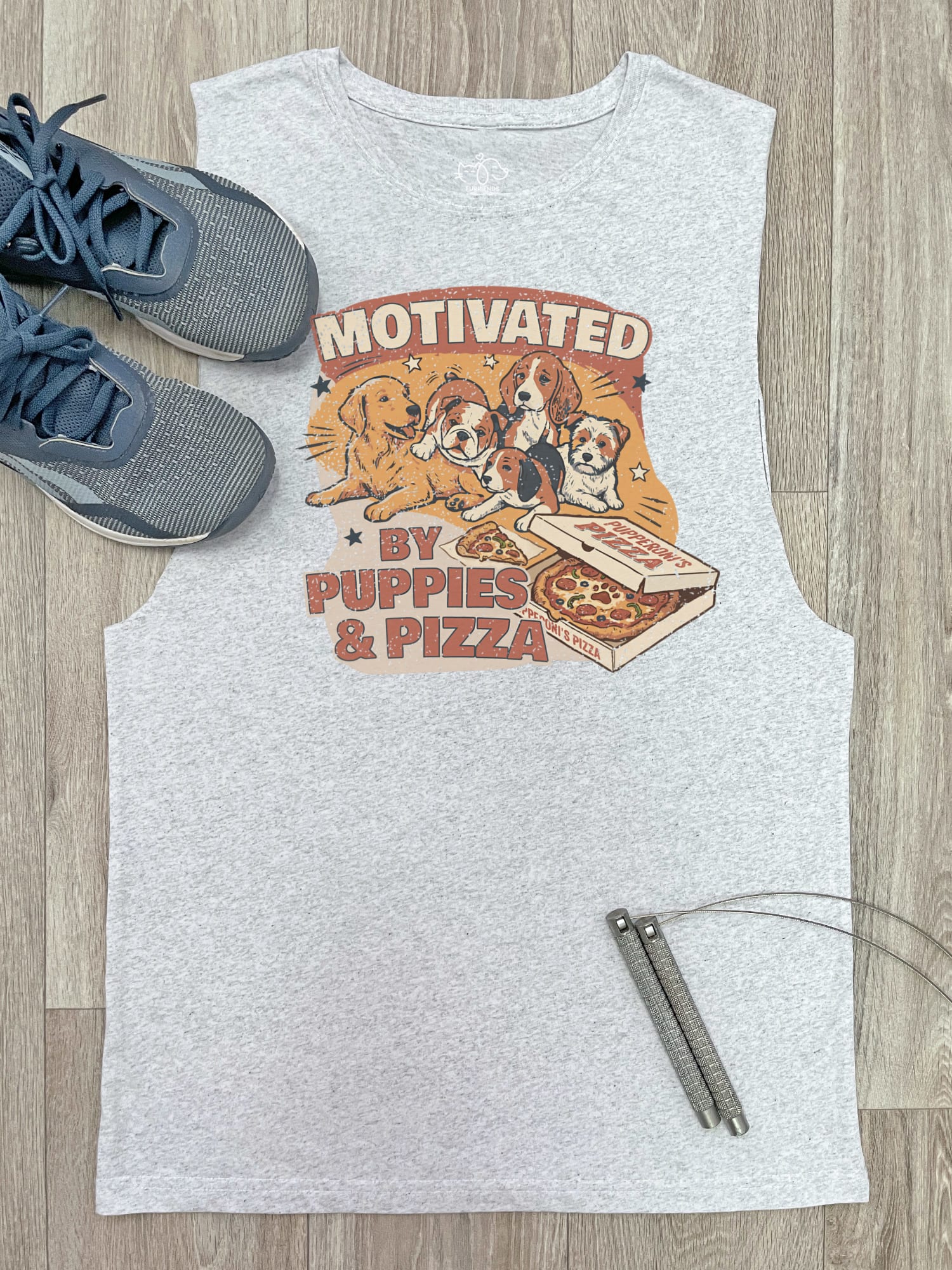 Motivated By Puppies & Pizza Axel Drop Armhole Tank
