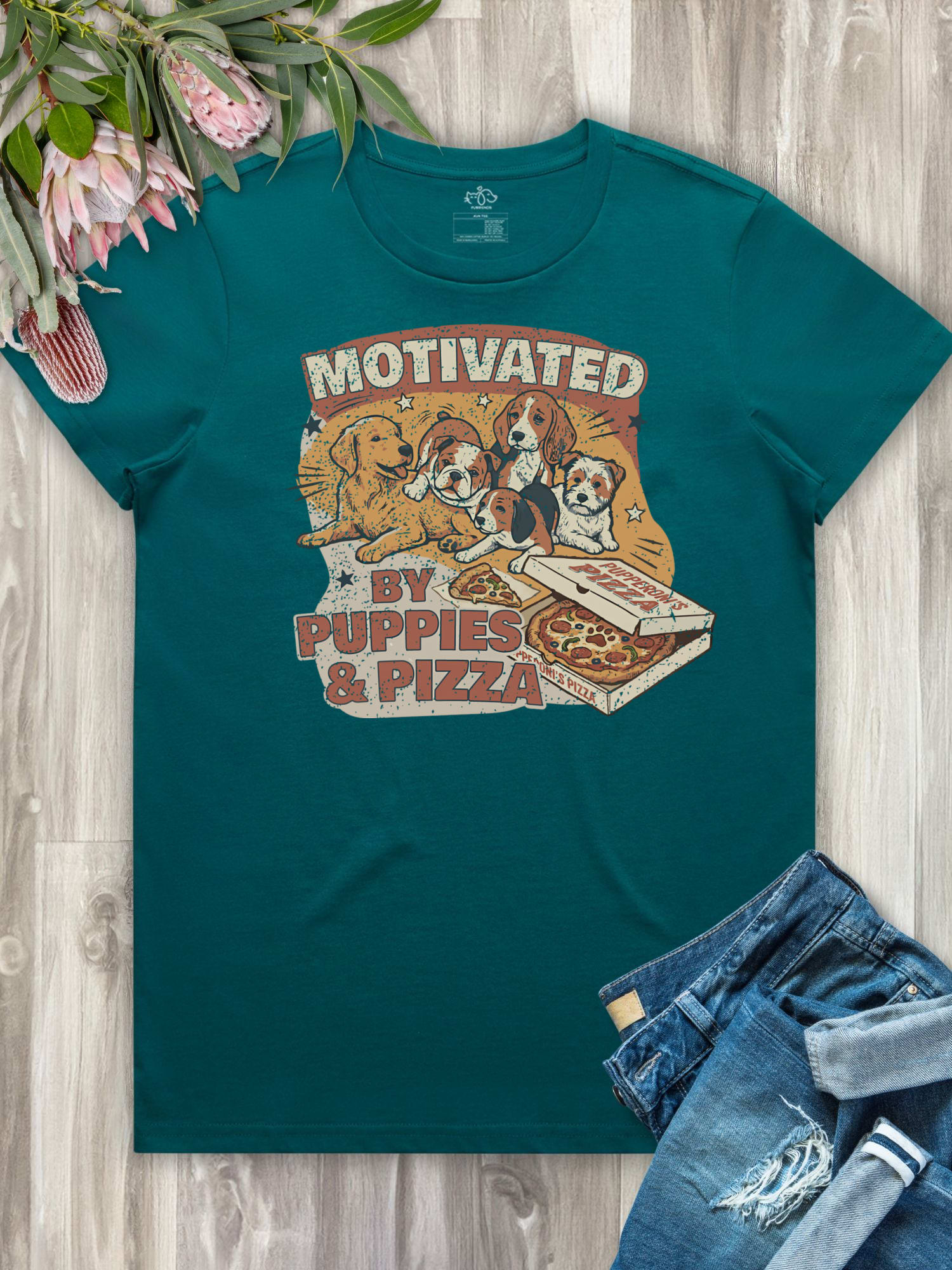 Motivated By Puppies & Pizza Ava Women's Regular Fit Tee