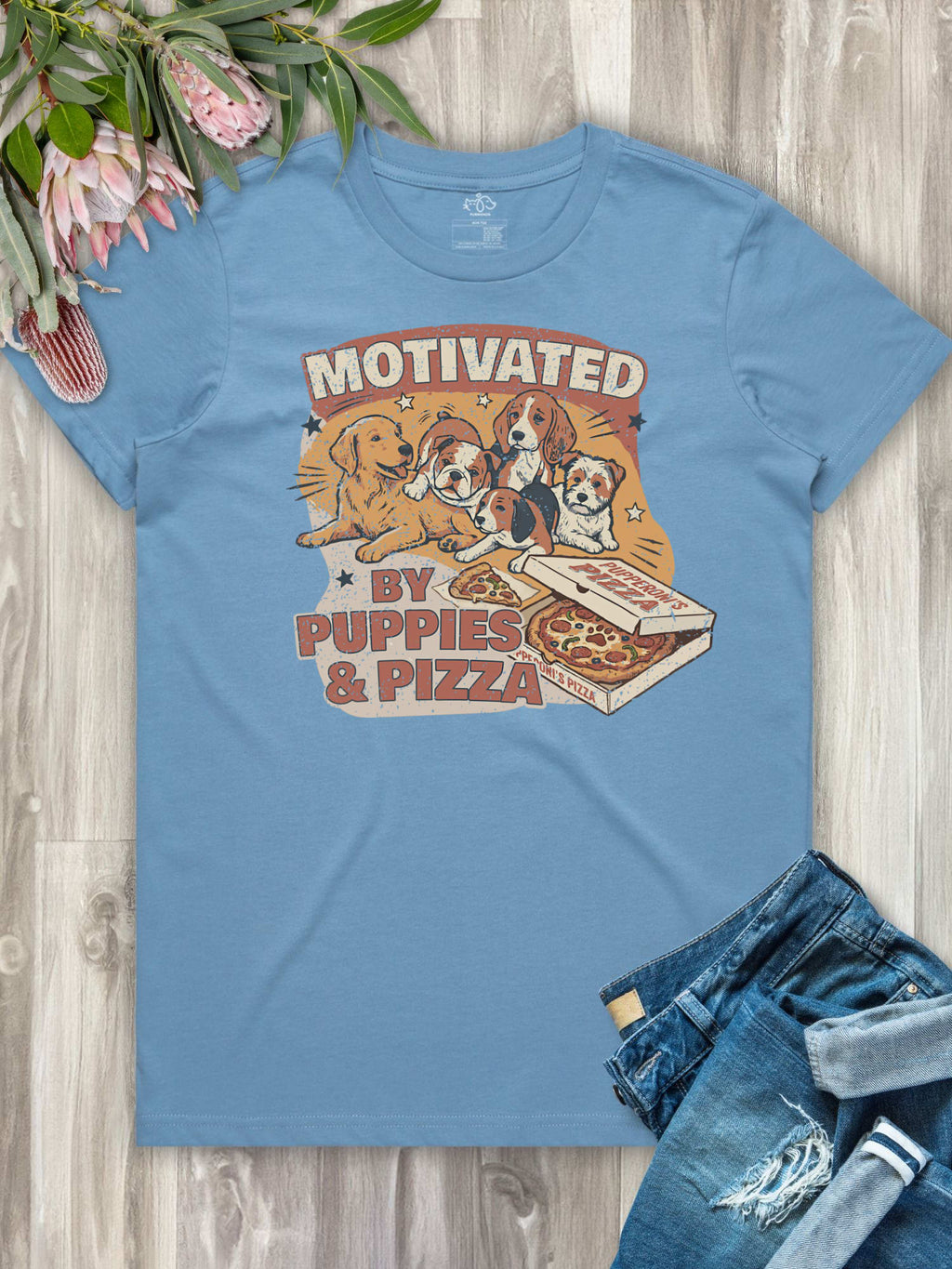 Motivated By Puppies & Pizza Ava Women's Regular Fit Tee