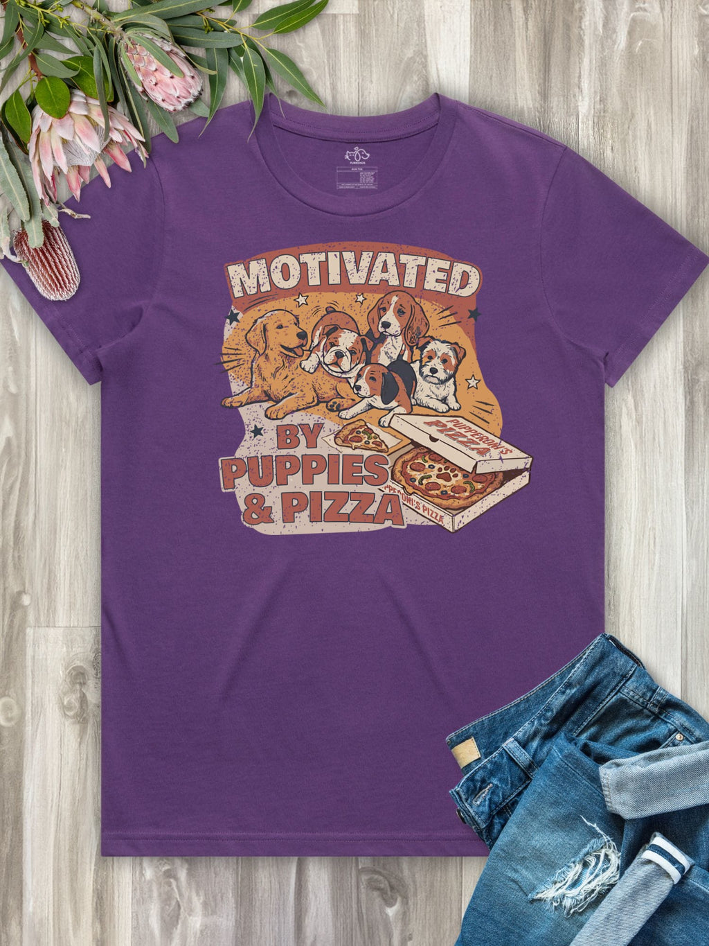 Motivated By Puppies & Pizza Ava Women's Regular Fit Tee