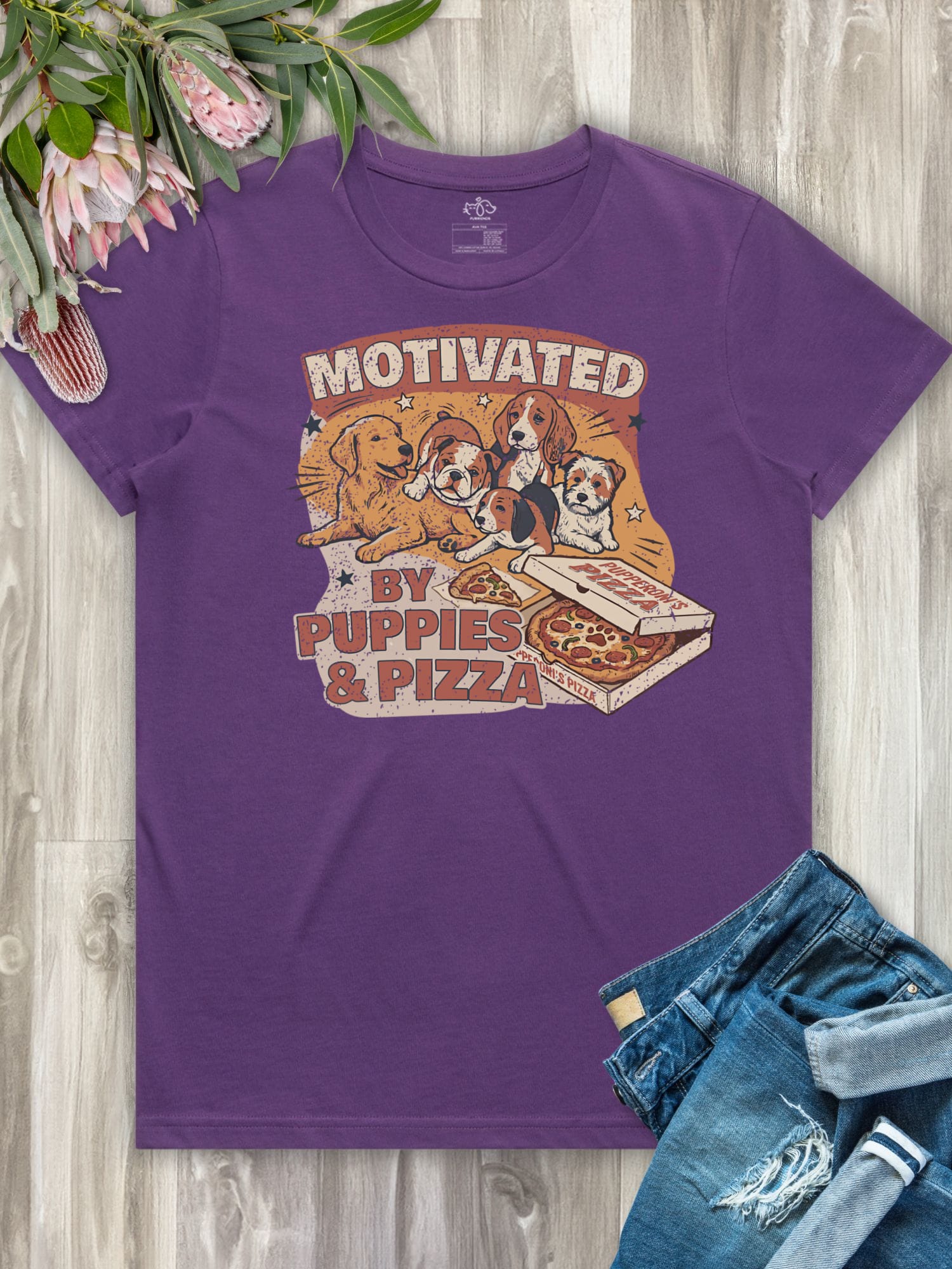 Motivated By Puppies & Pizza Ava Women's Regular Fit Tee