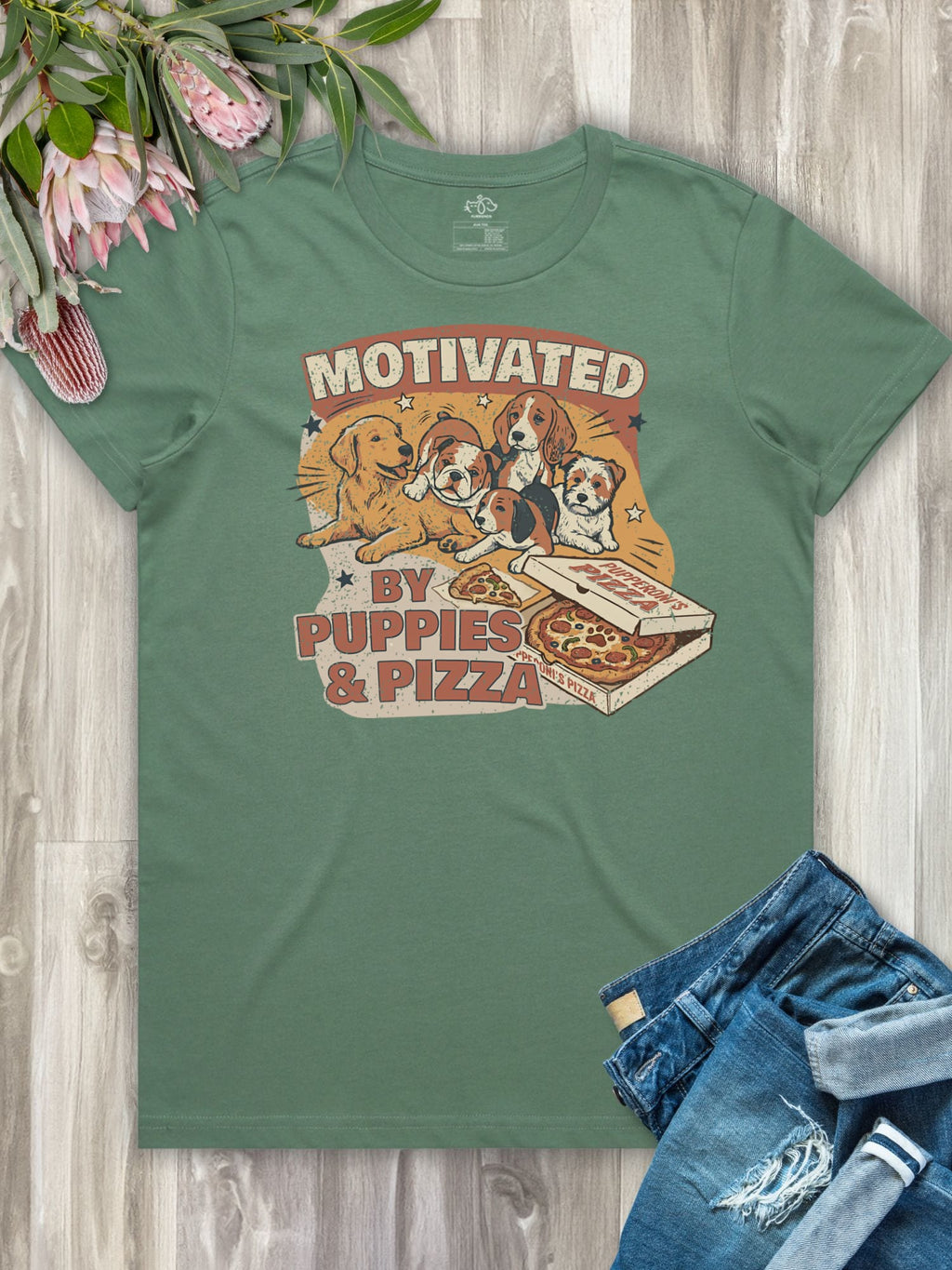 Motivated By Puppies & Pizza Ava Women's Regular Fit Tee
