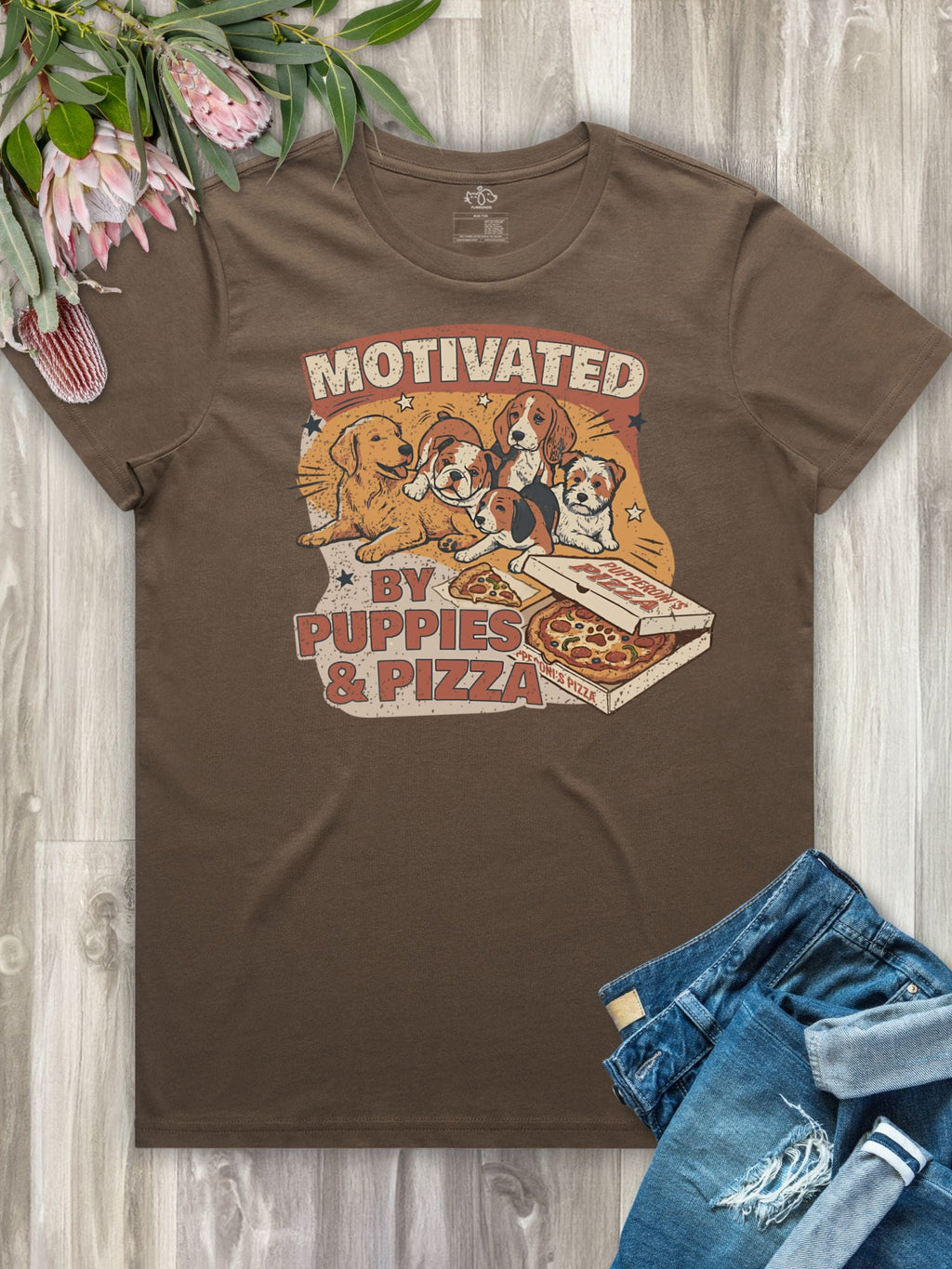 Motivated By Puppies & Pizza Ava Women's Regular Fit Tee