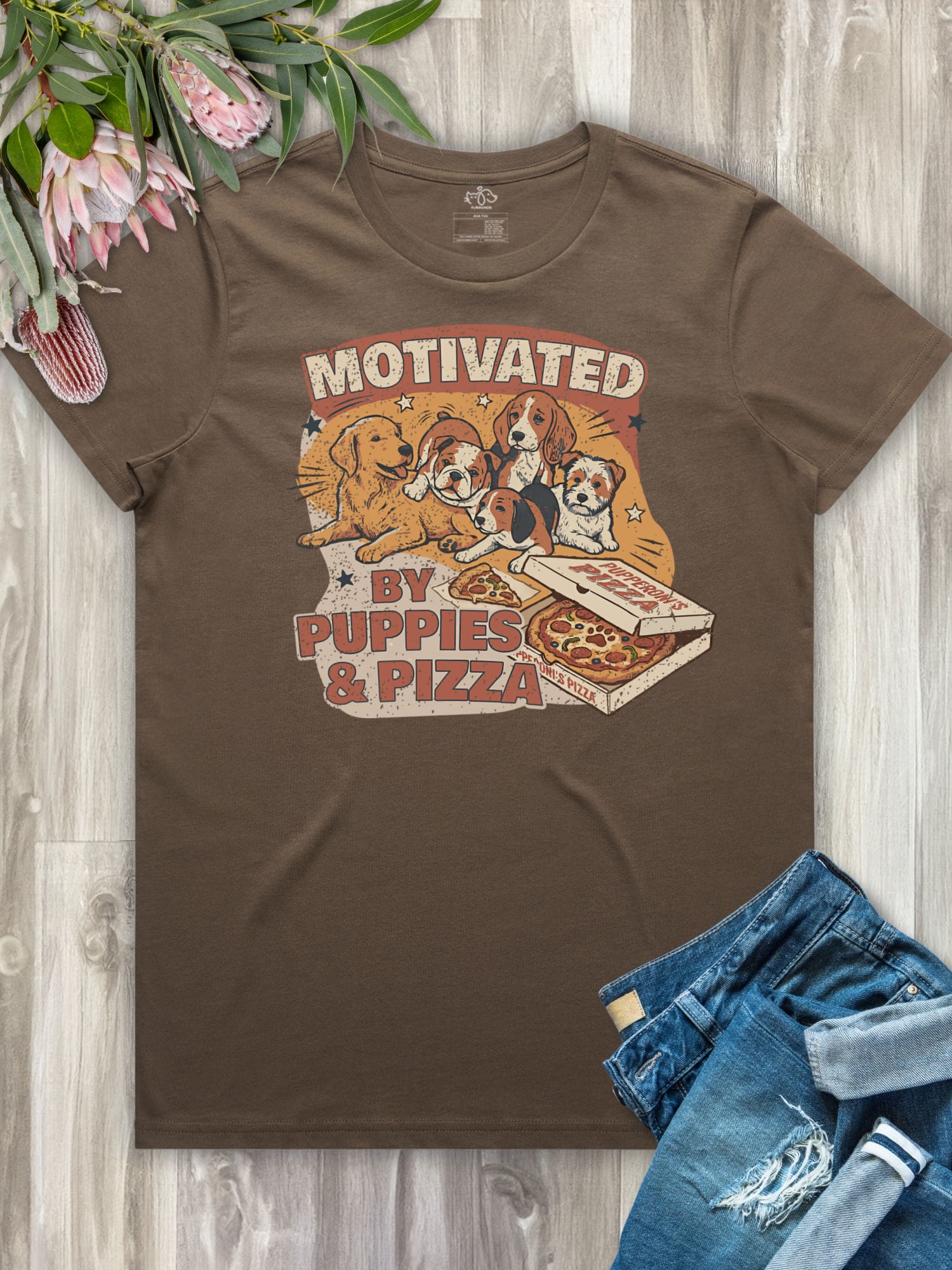 Motivated By Puppies & Pizza Ava Women's Regular Fit Tee