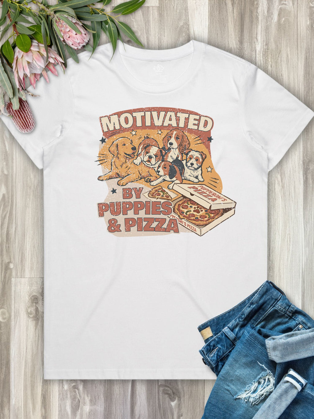 Motivated By Puppies & Pizza Ava Women's Regular Fit Tee