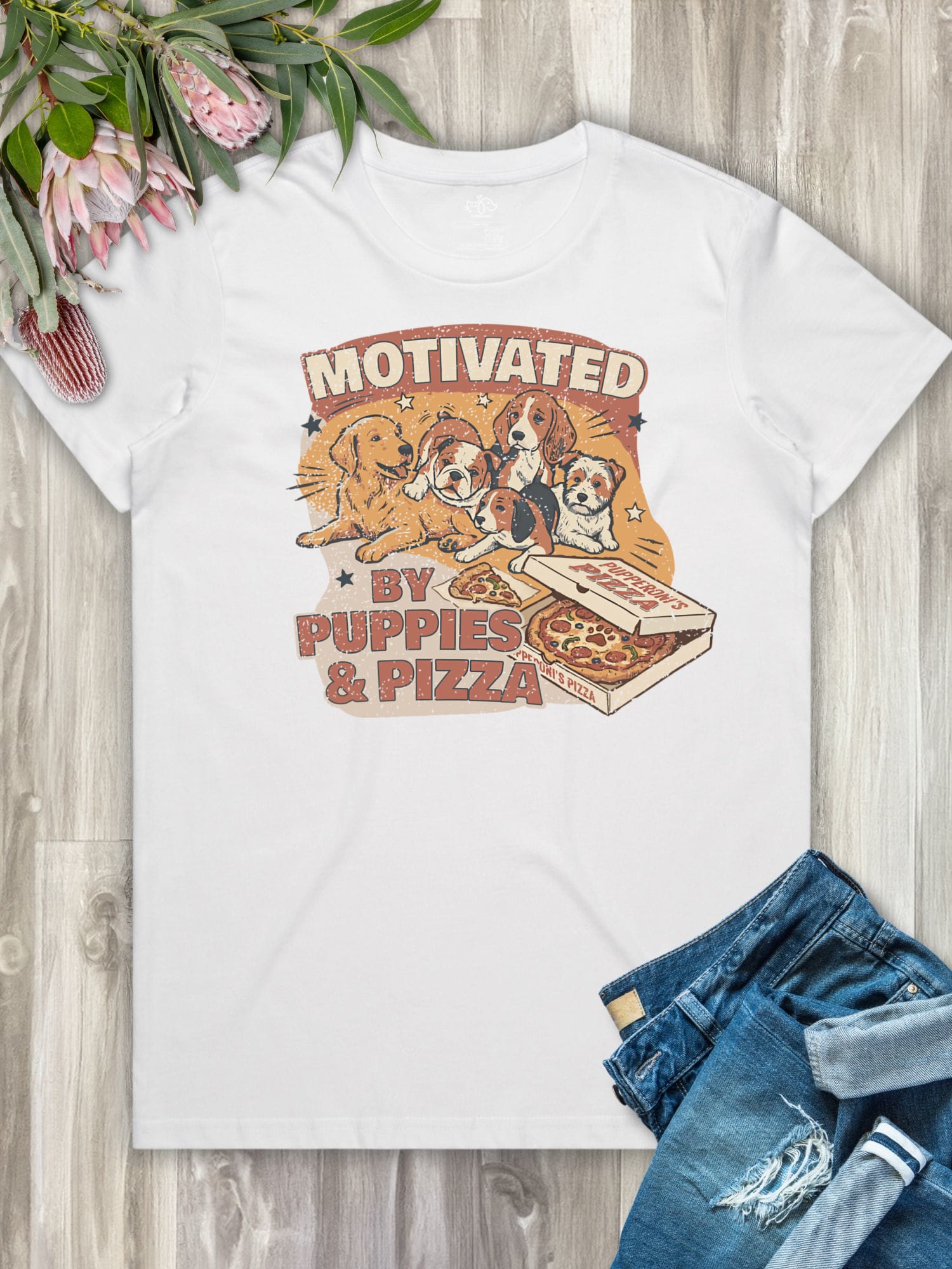 Motivated By Puppies & Pizza Ava Women's Regular Fit Tee