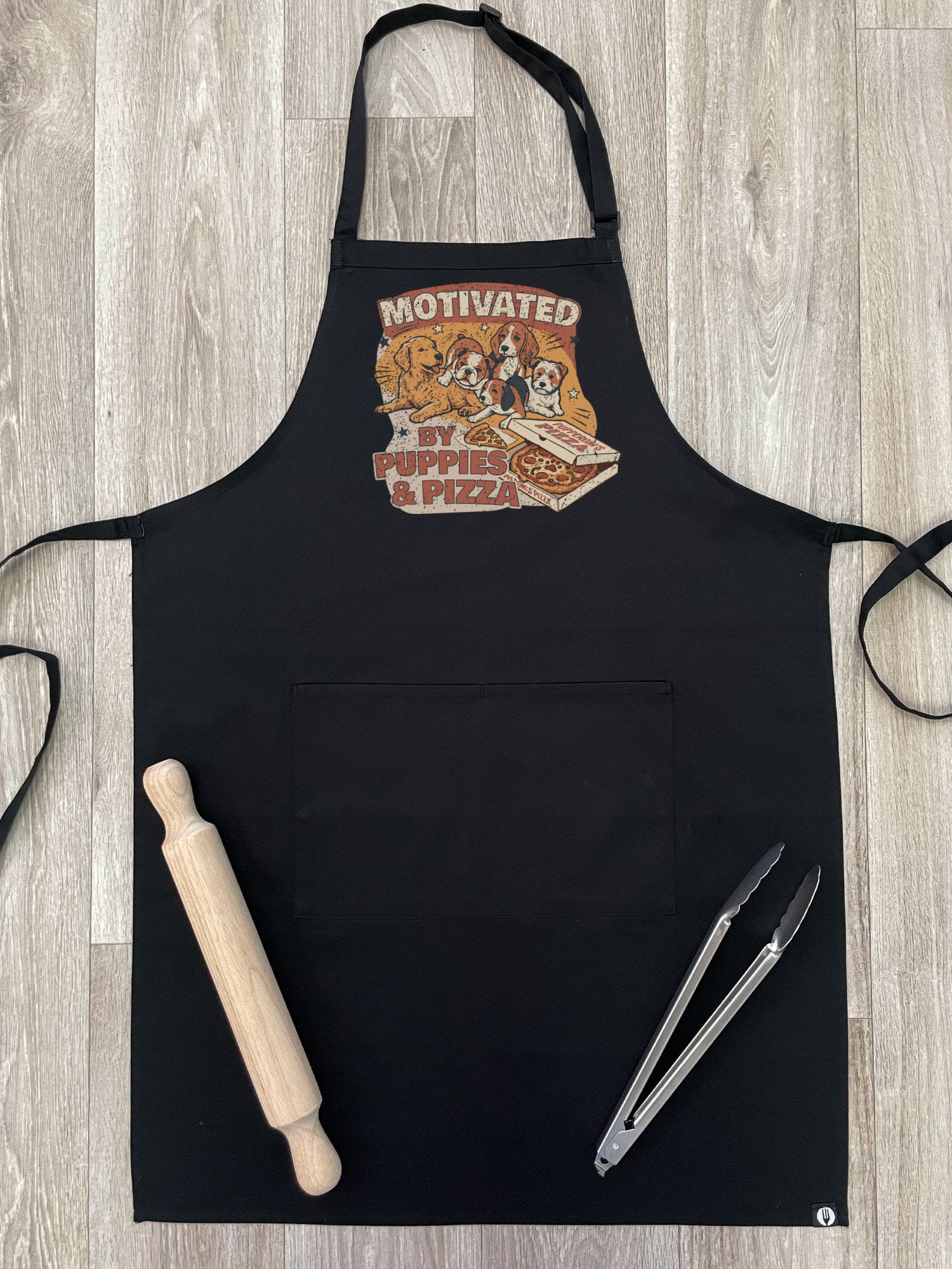 Motivated By Puppies & Pizza Bib Apron