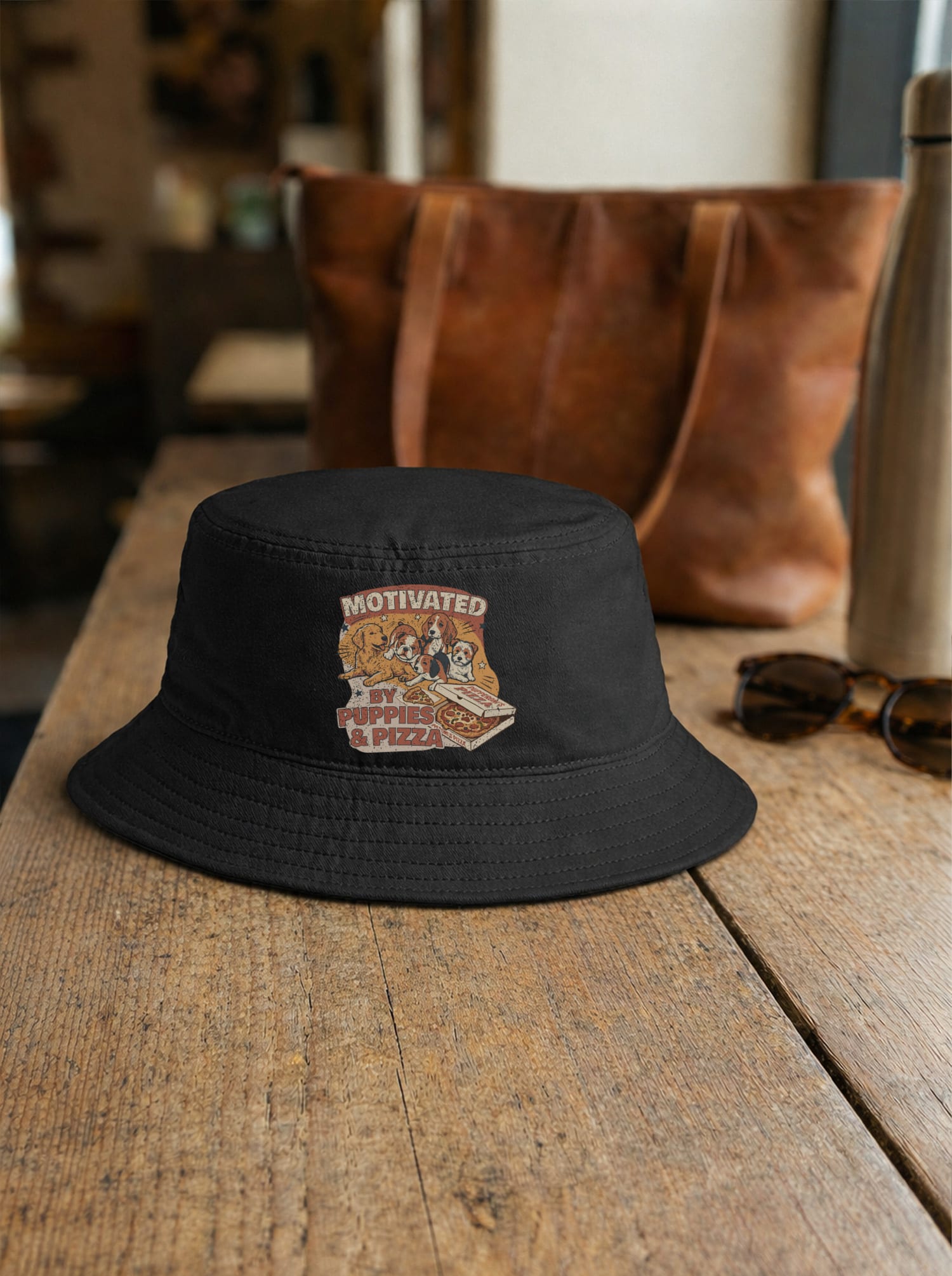 Motivated By Puppies & Pizza Bucket Hat