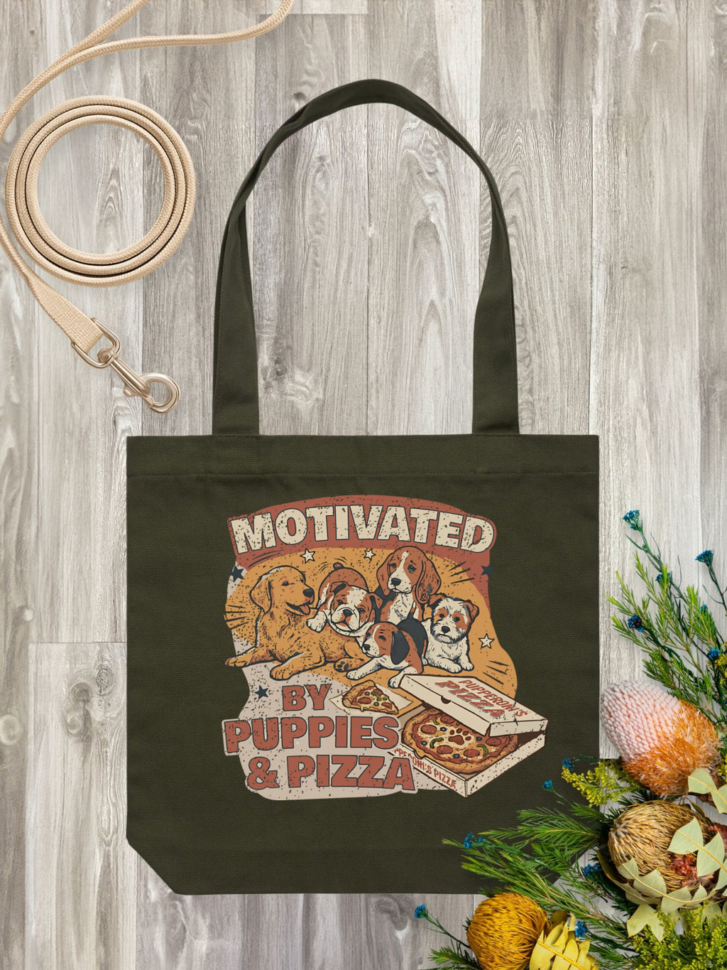 Motivated By Puppies & Pizza Edith Tote