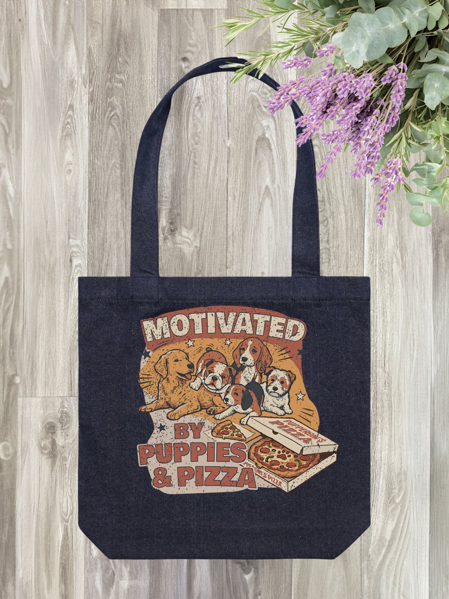 Motivated By Puppies & Pizza Edith Tote