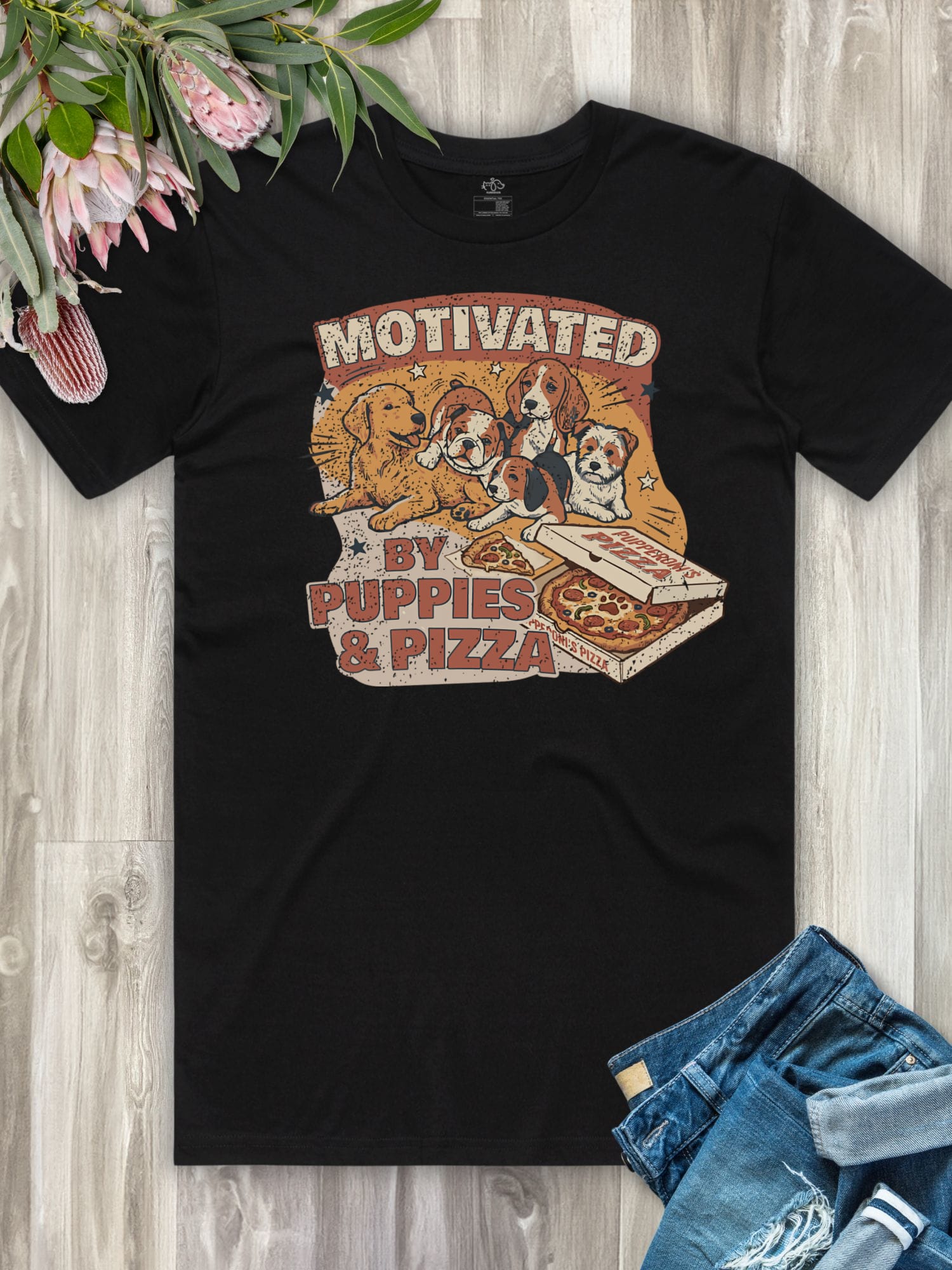 Motivated By Puppies & Pizza Essential Unisex Tee