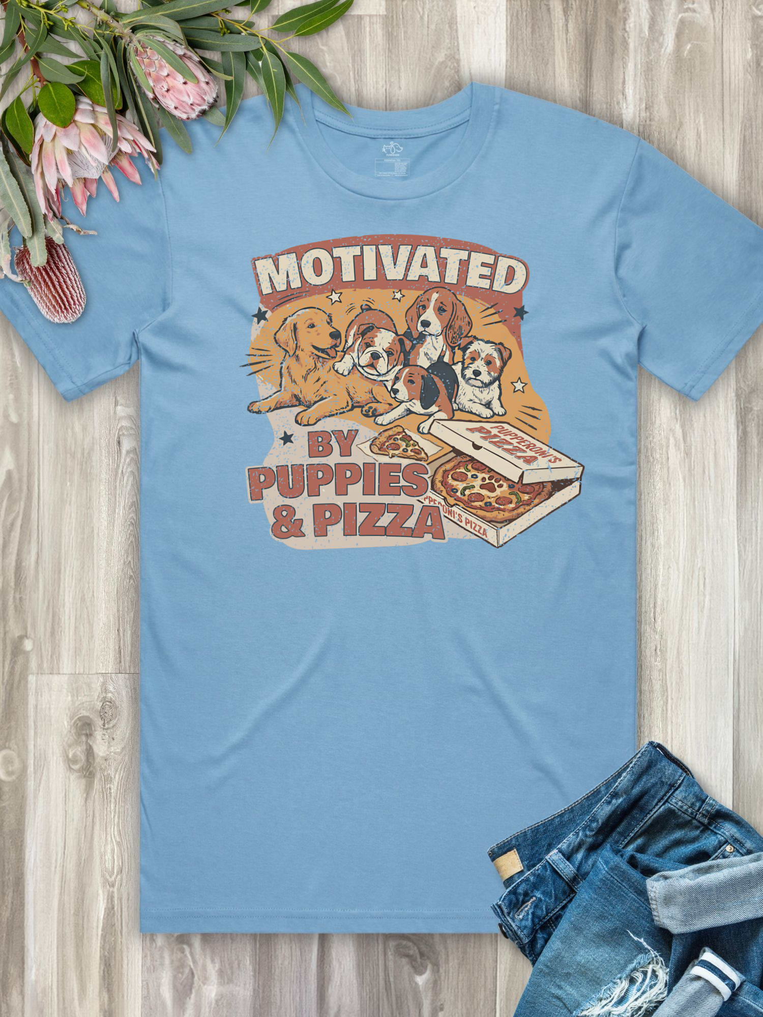 Motivated By Puppies & Pizza Essential Unisex Tee