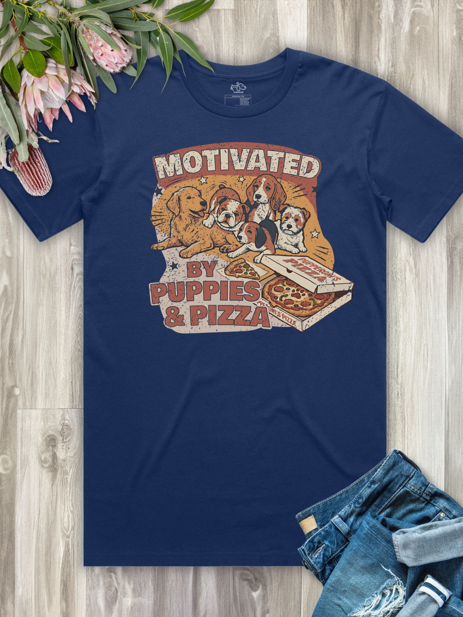 Motivated By Puppies & Pizza Essential Unisex Tee