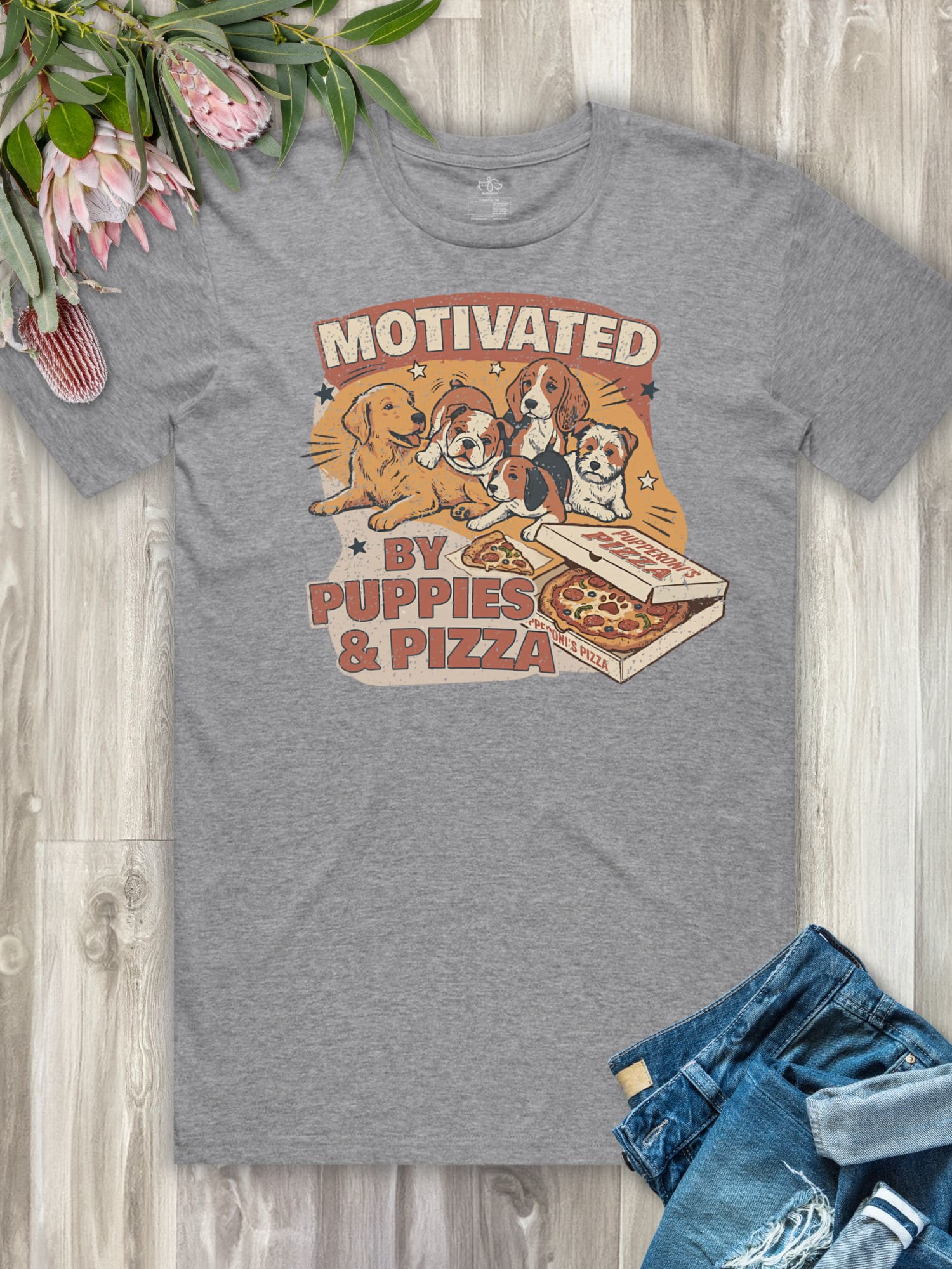 Motivated By Puppies & Pizza Essential Unisex Tee
