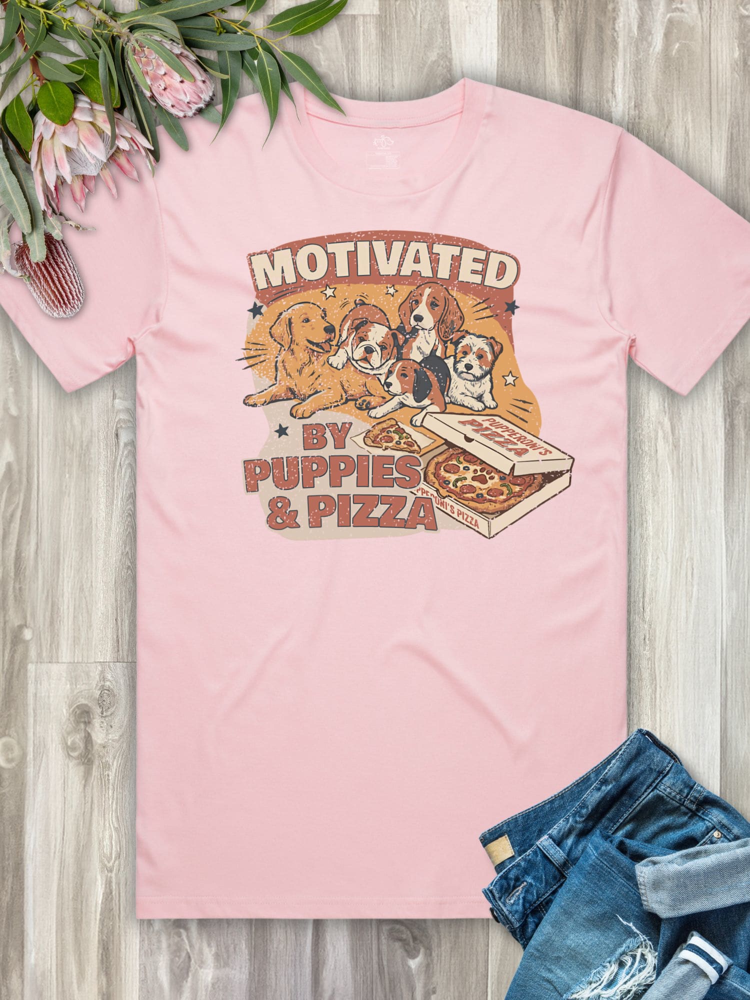 Motivated By Puppies & Pizza Essential Unisex Tee