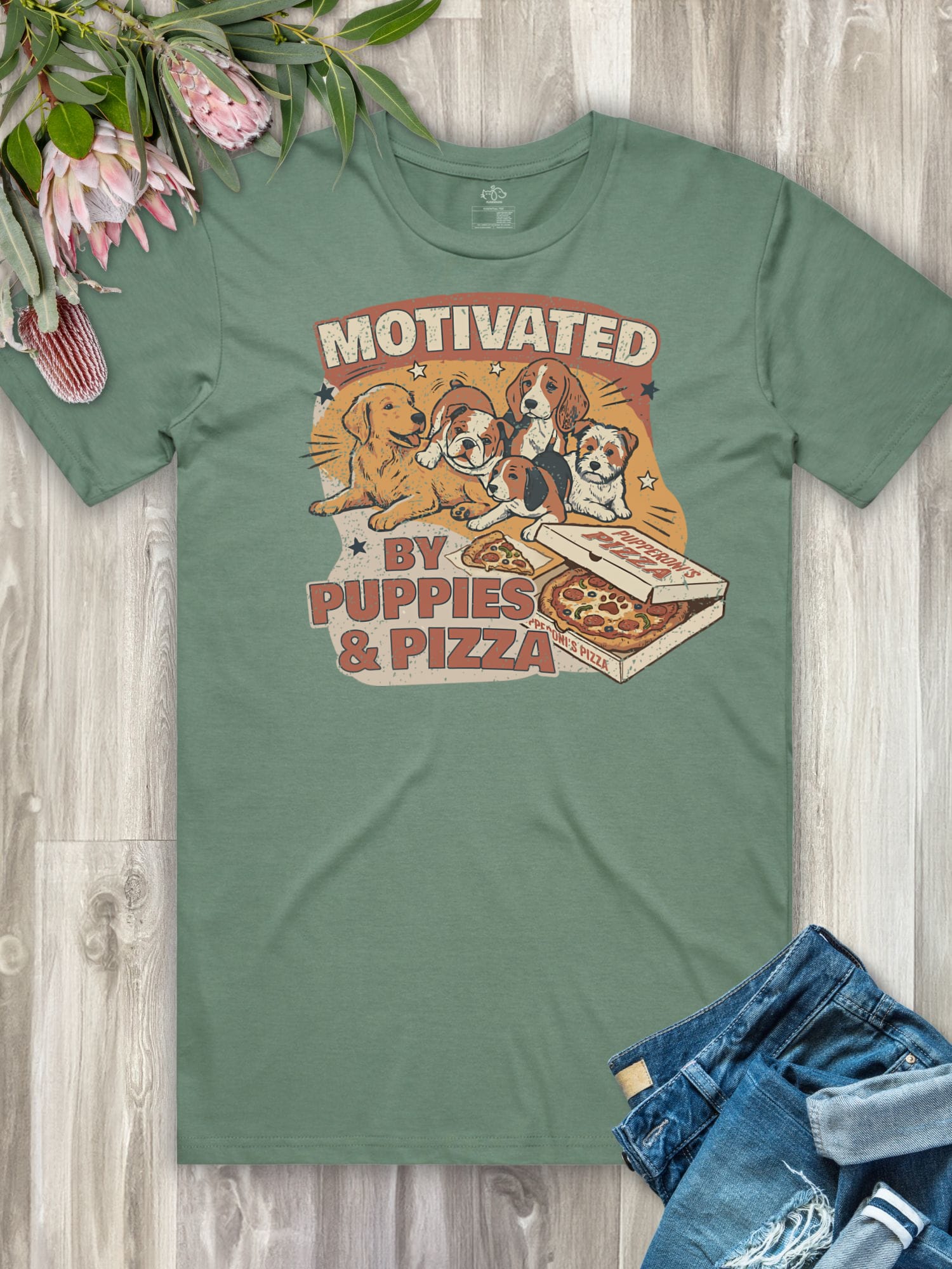 Motivated By Puppies & Pizza Essential Unisex Tee