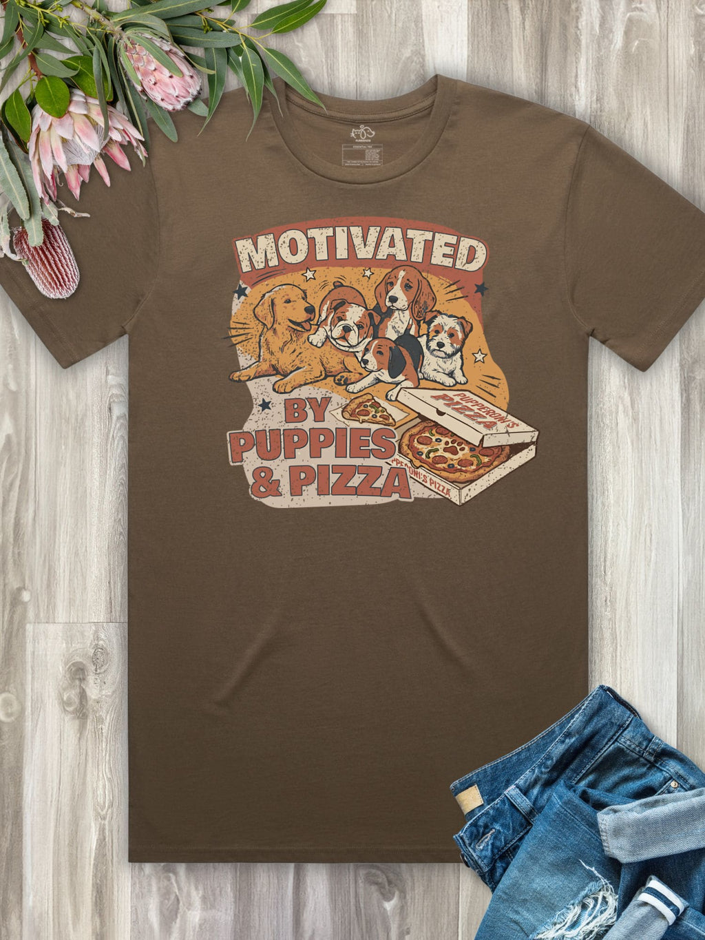 Motivated By Puppies & Pizza Essential Unisex Tee