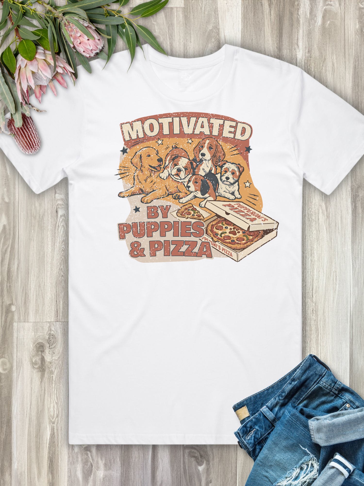 Motivated By Puppies & Pizza Essential Unisex Tee