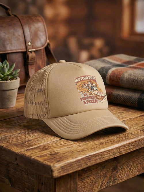 Motivated By Puppies & Pizza Foam Trucker Cap