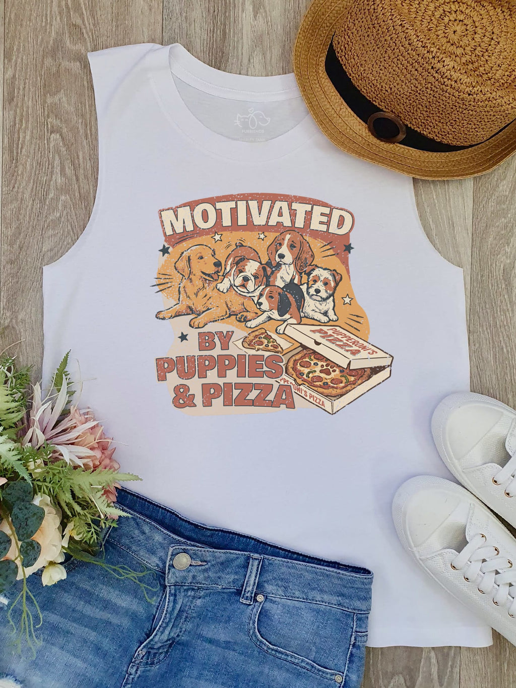 Motivated By Puppies & Pizza Marley Tank