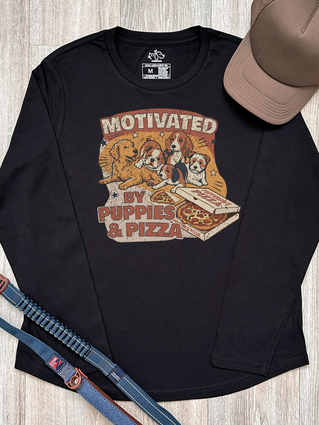 Motivated By Puppies & Pizza Olivia Women's Long Sleeve Tee