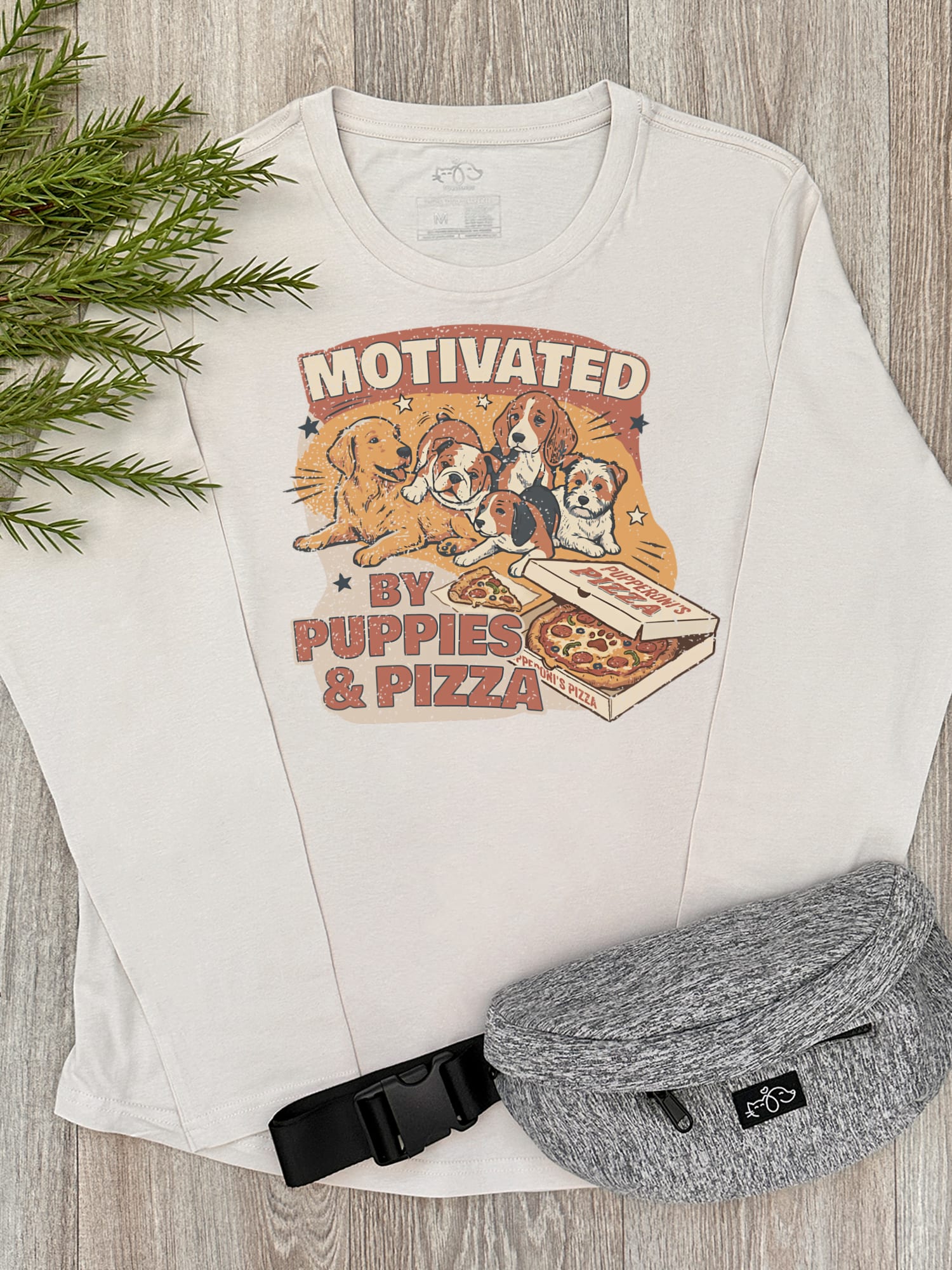 Motivated By Puppies & Pizza Olivia Women's Long Sleeve Tee