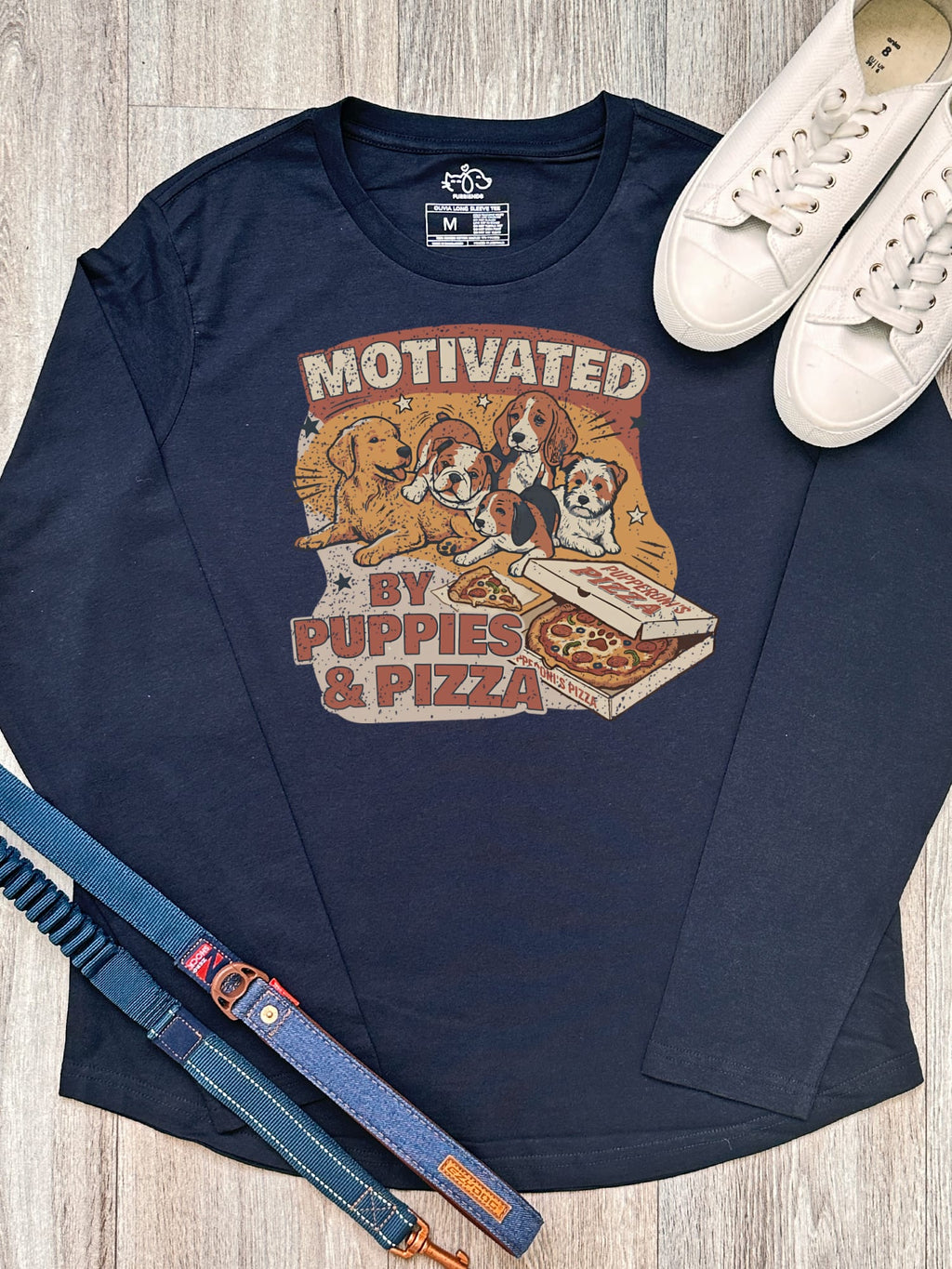 Motivated By Puppies & Pizza Olivia Women's Long Sleeve Tee
