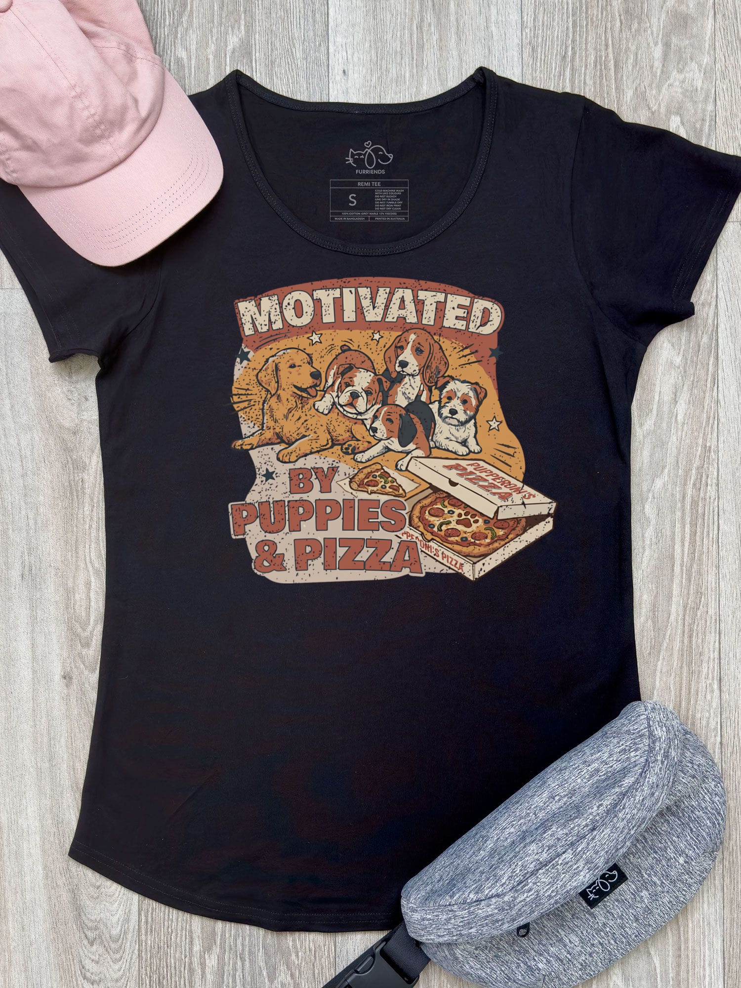 Motivated By Puppies & Pizza Remi Women's Scoop Neck Tee