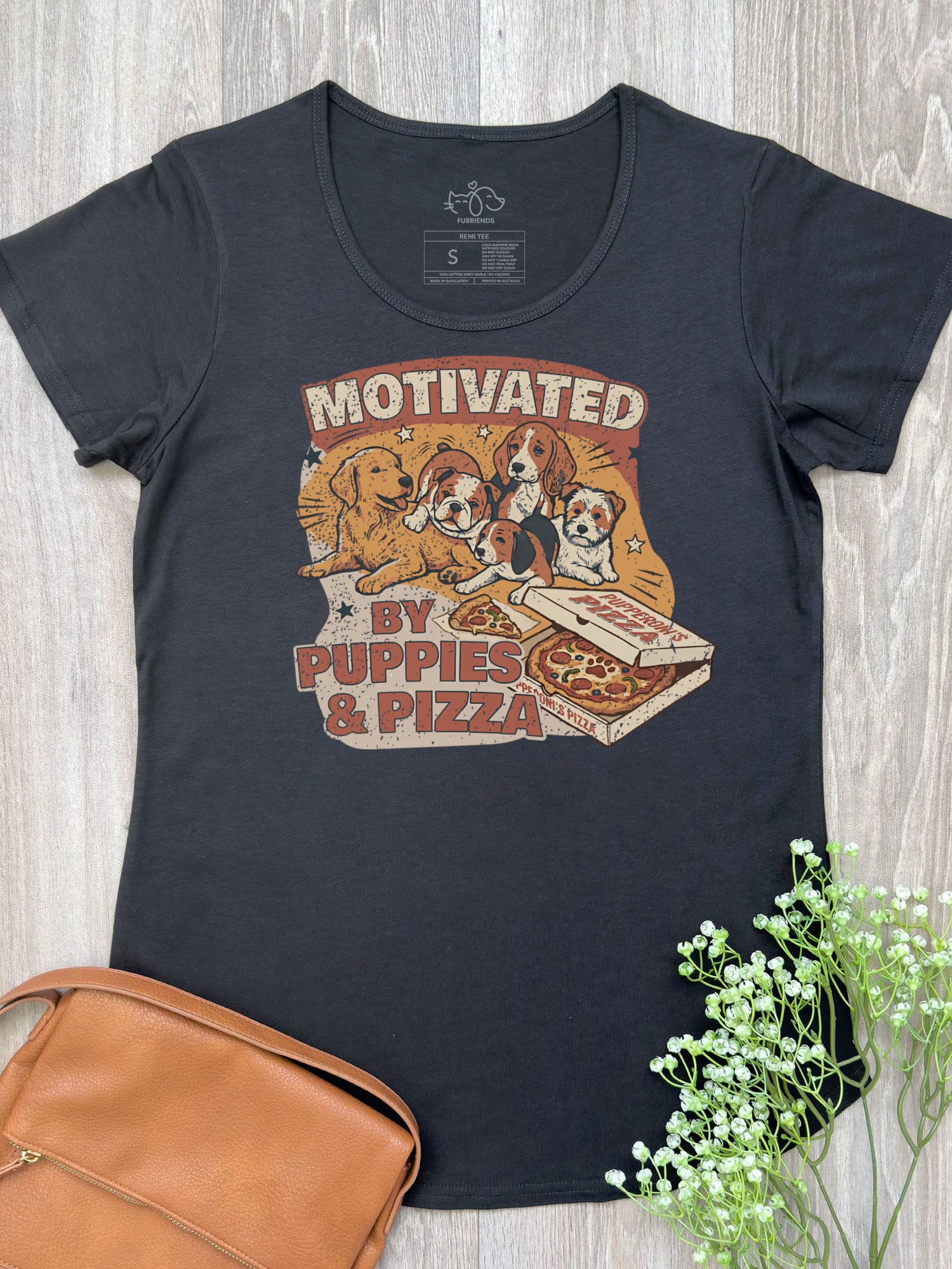Motivated By Puppies & Pizza Remi Women's Scoop Neck Tee