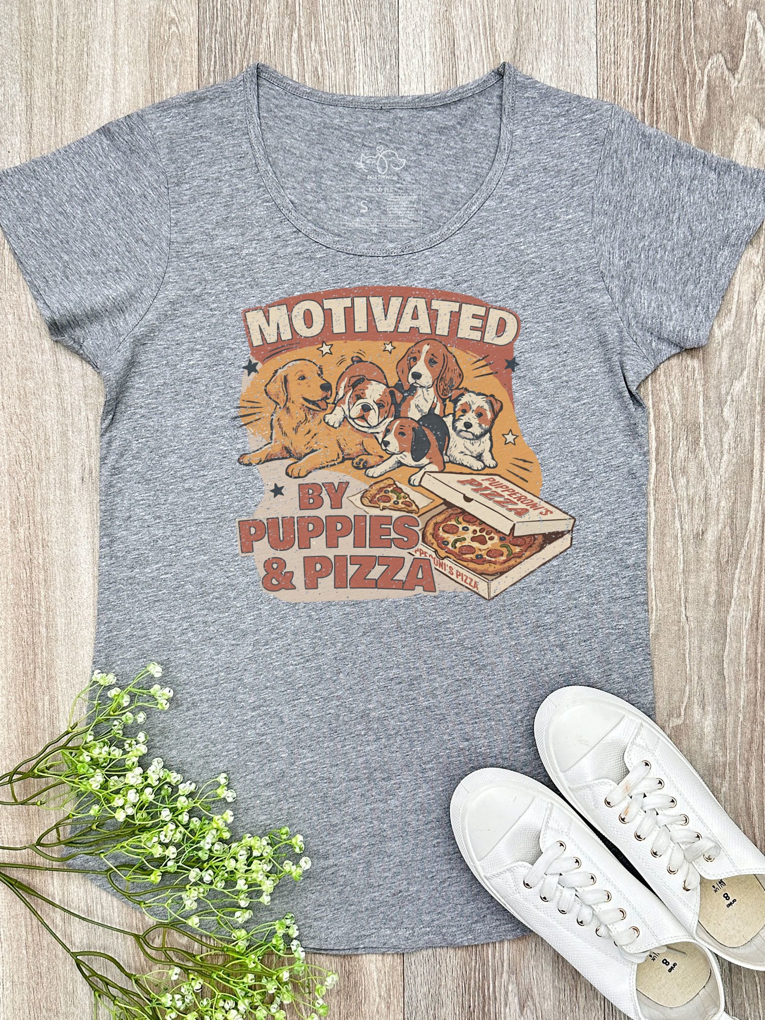 Motivated By Puppies & Pizza Remi Women's Scoop Neck Tee