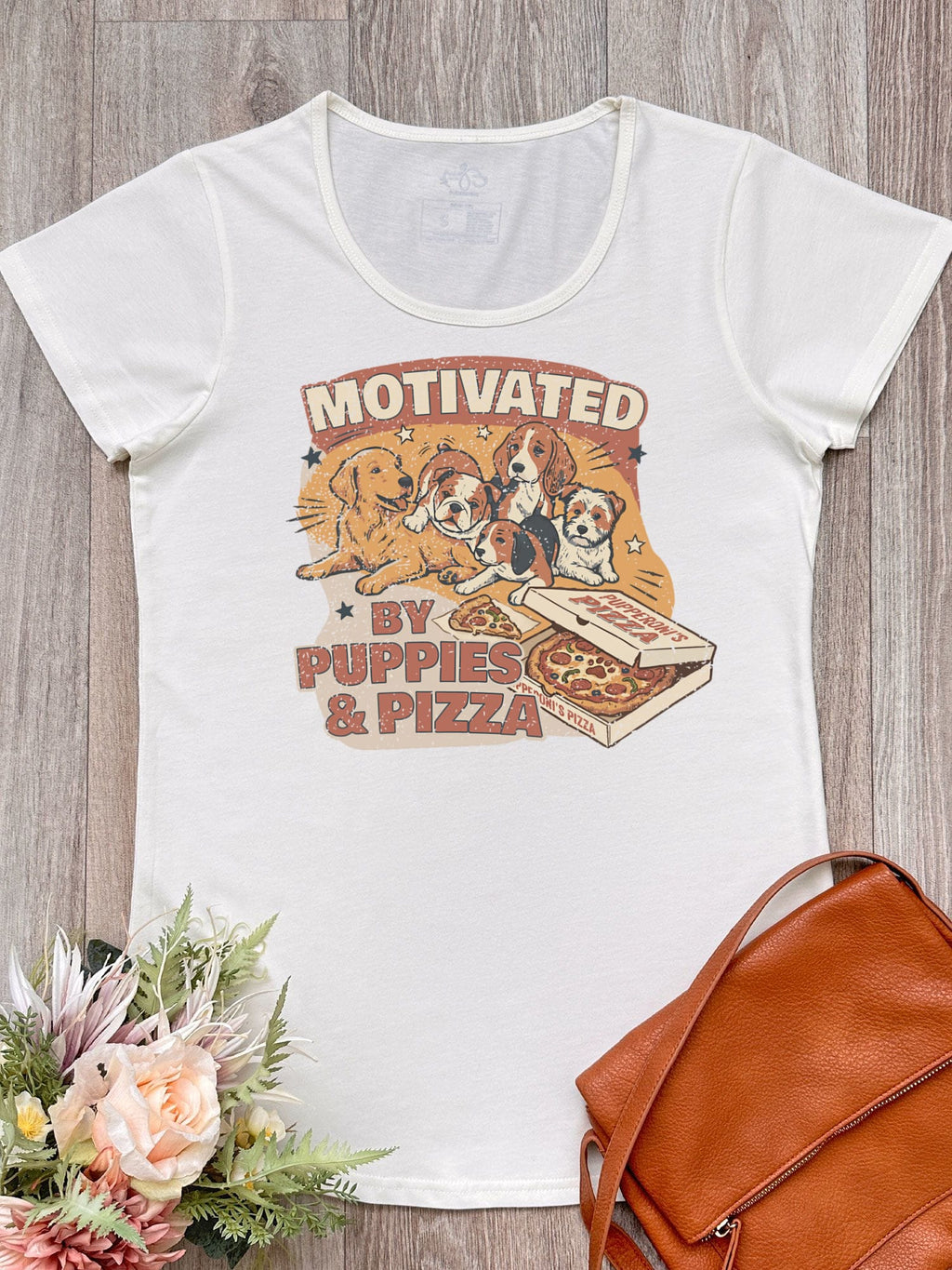 Motivated By Puppies & Pizza Remi Women's Scoop Neck Tee