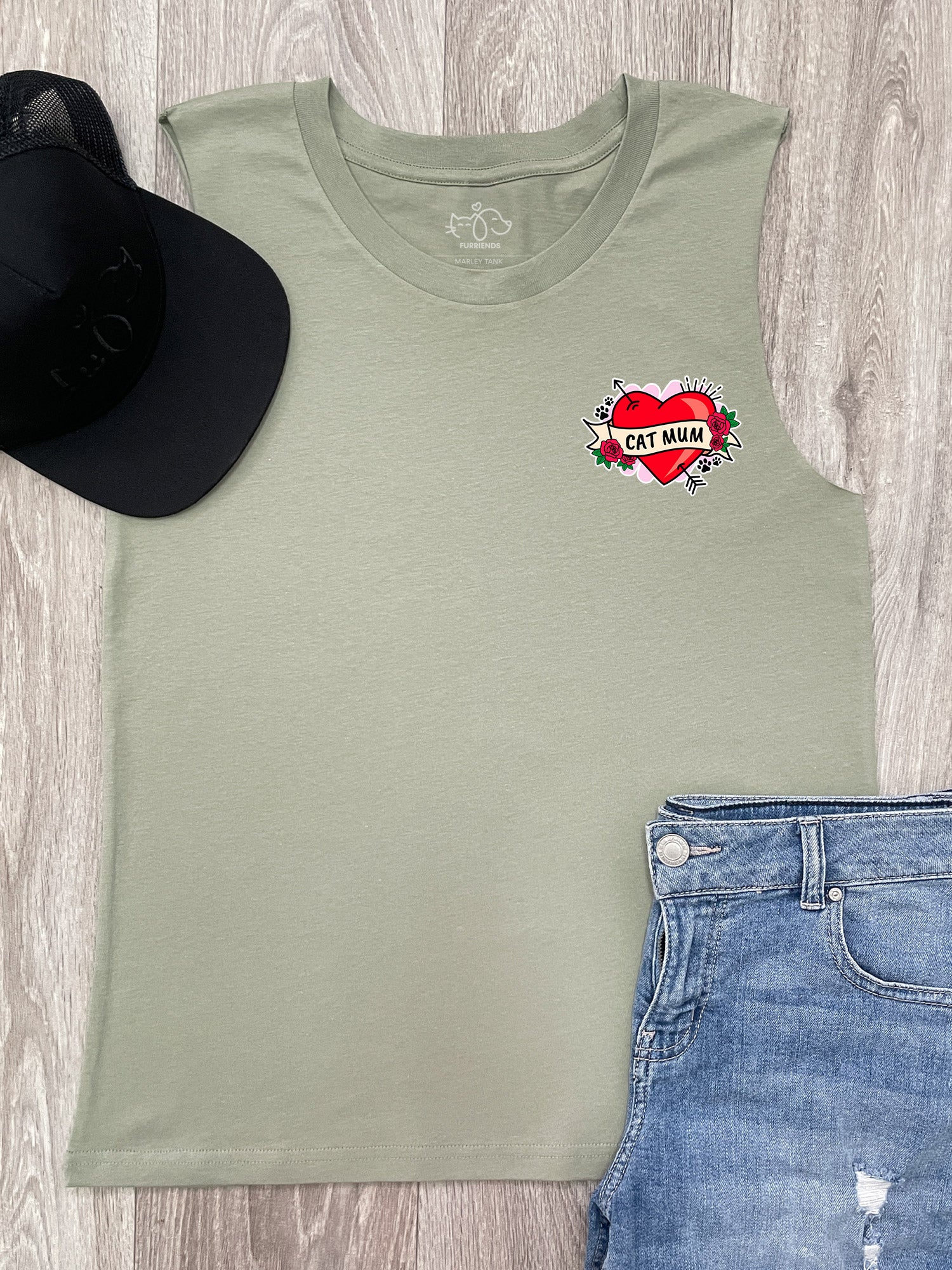 Cat Mum Heart Tattoo Marley Tank
