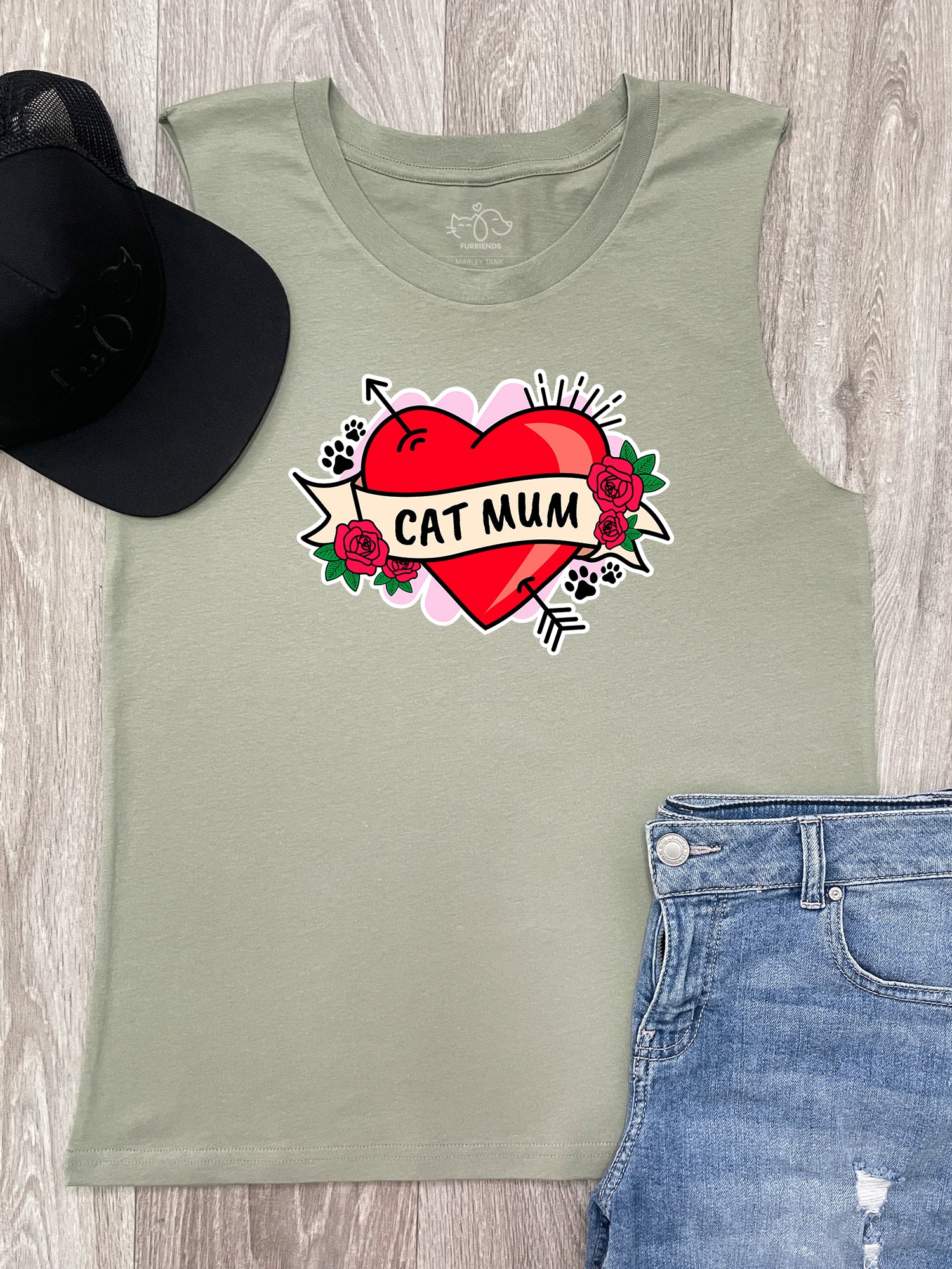 Cat Mum Heart Tattoo Marley Tank