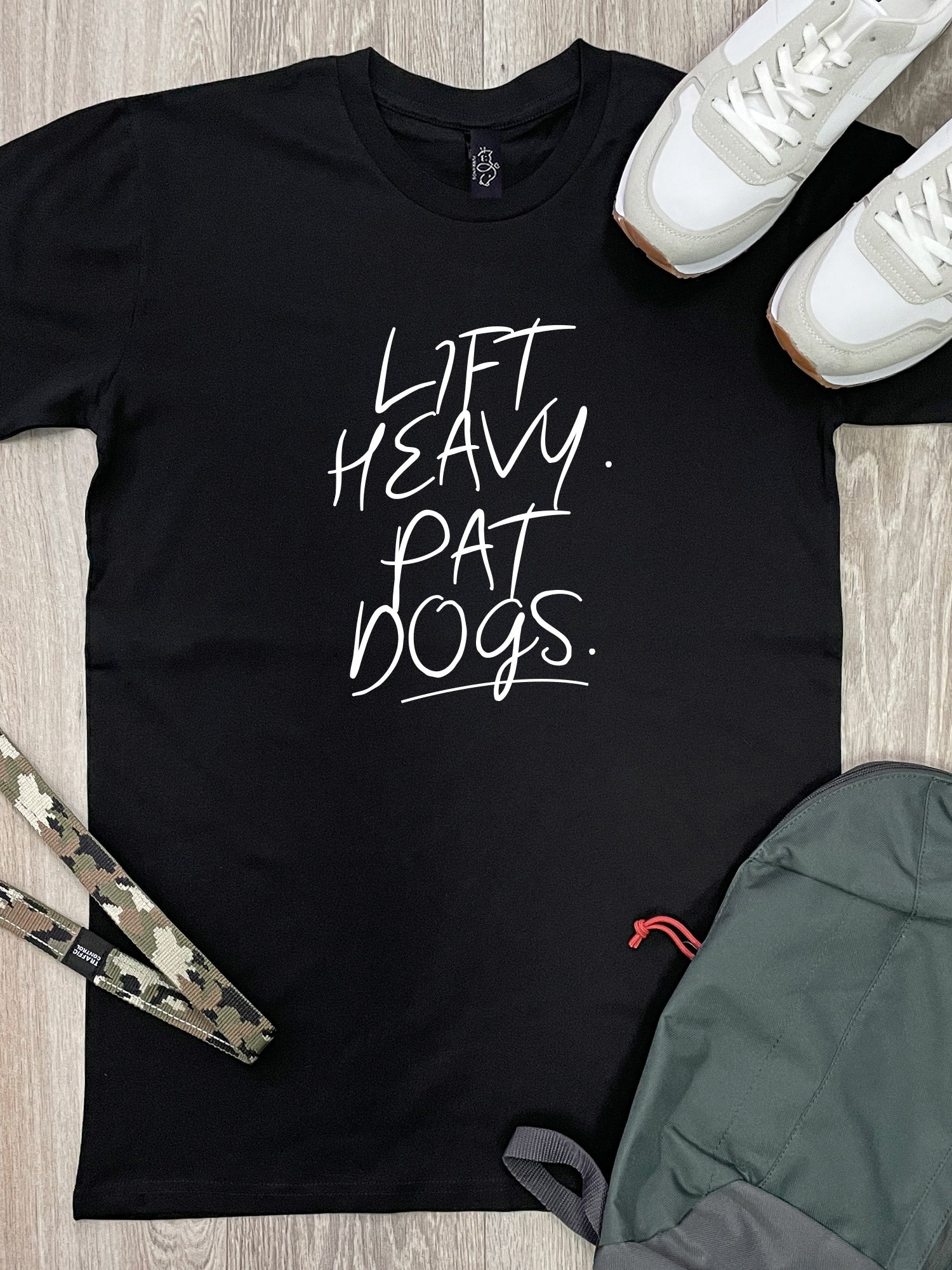 Lift Heavy. Pat Dogs. Essential Unisex Tee (SIZE 3XL, BLACK) ***SALE***