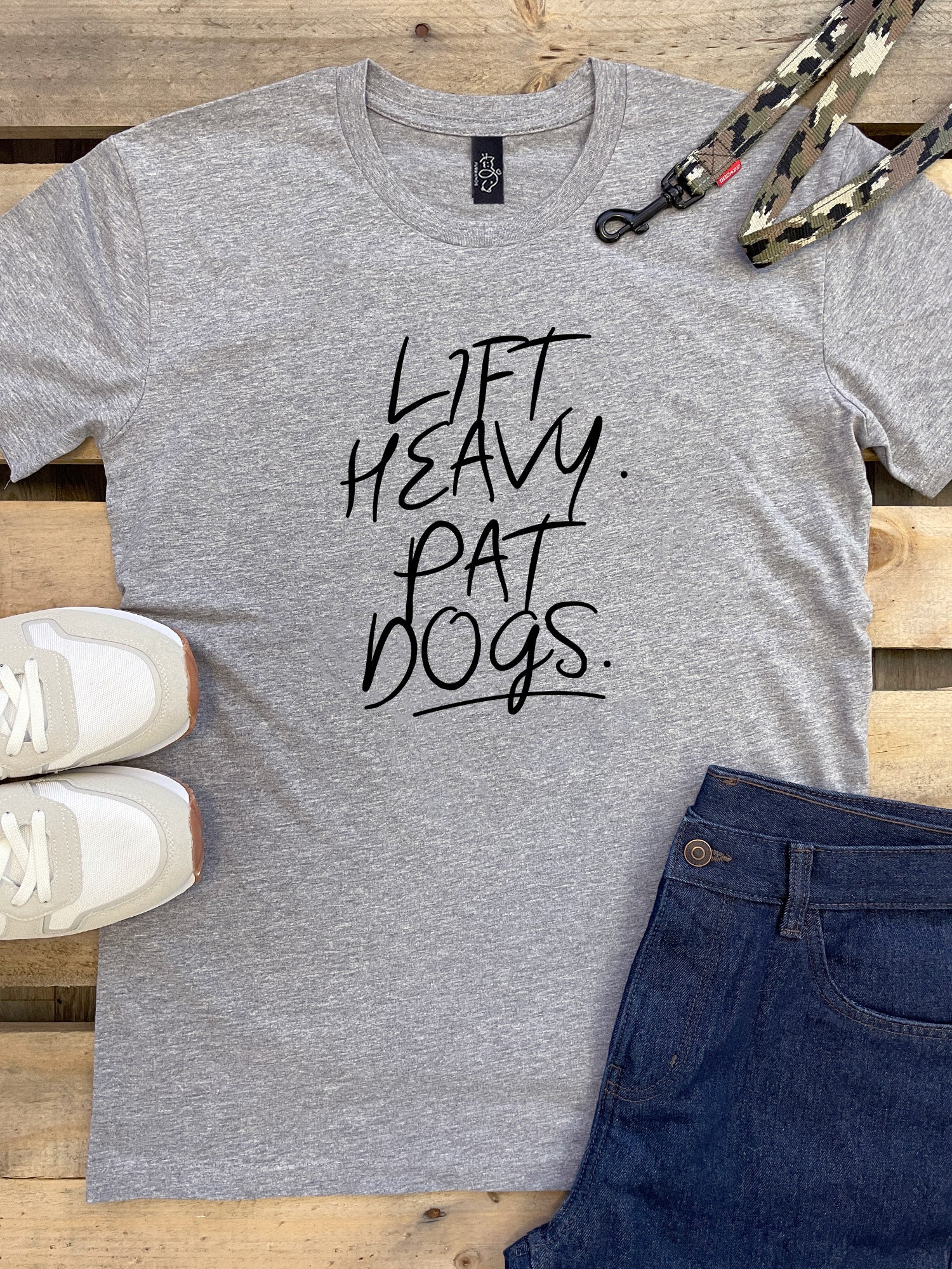 Lift Heavy. Pat Dogs. Essential Unisex Tee (SIZE 3XL, BLACK) ***SALE***