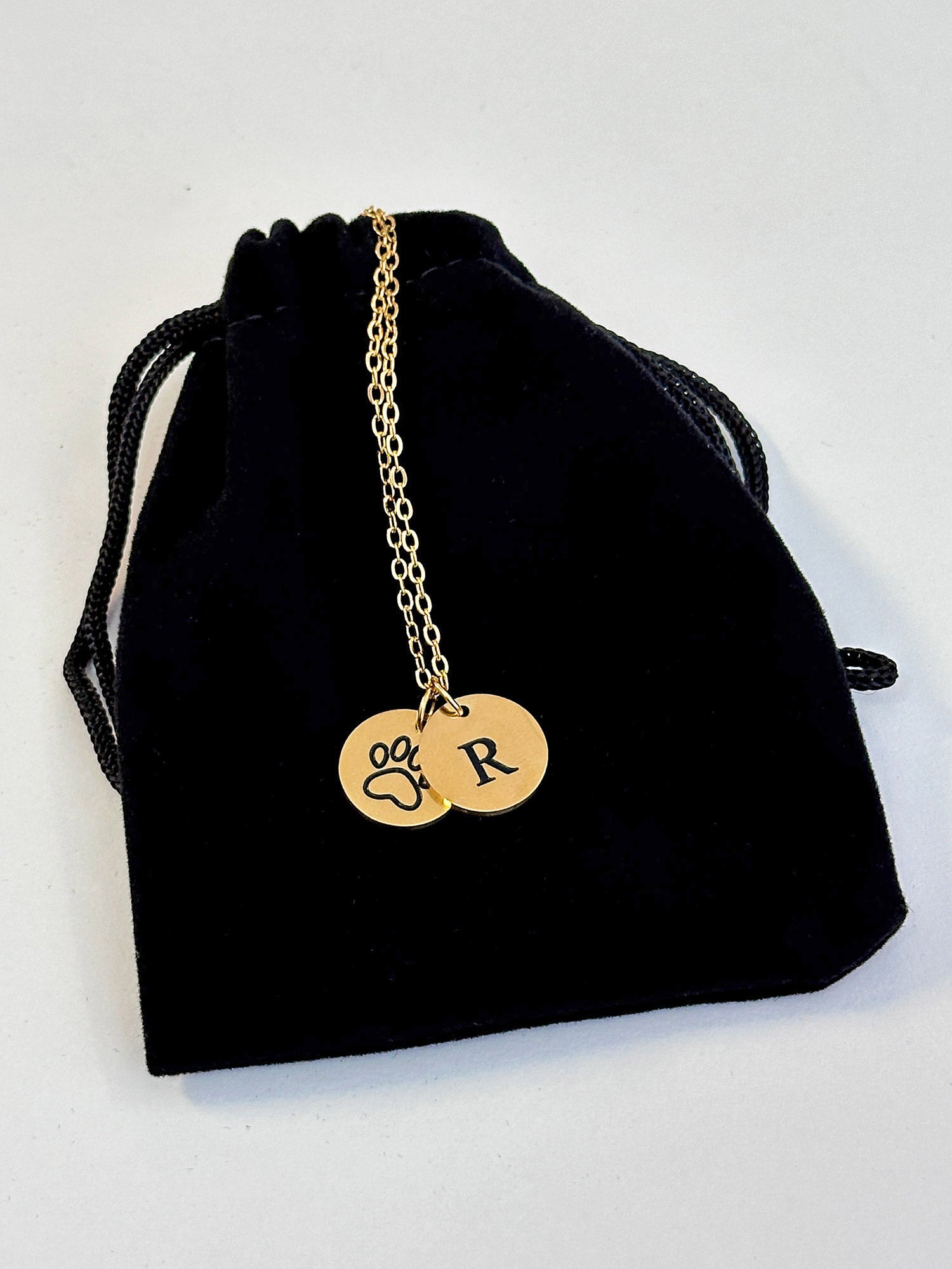 Gold Paw Print & Initial Pendant Necklace