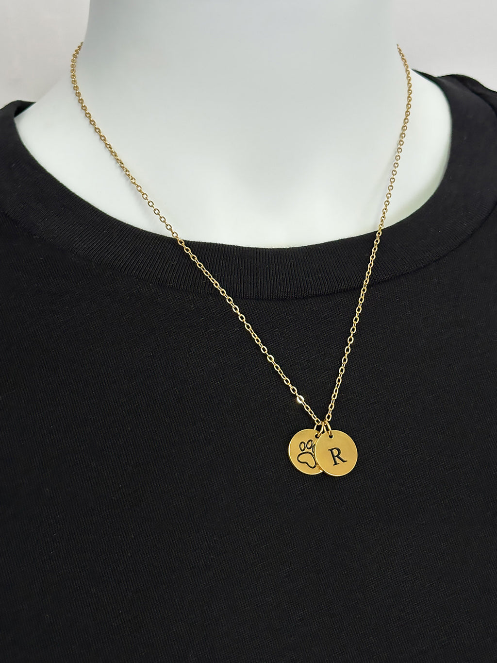 Gold Paw Print & Initial Pendant Necklace